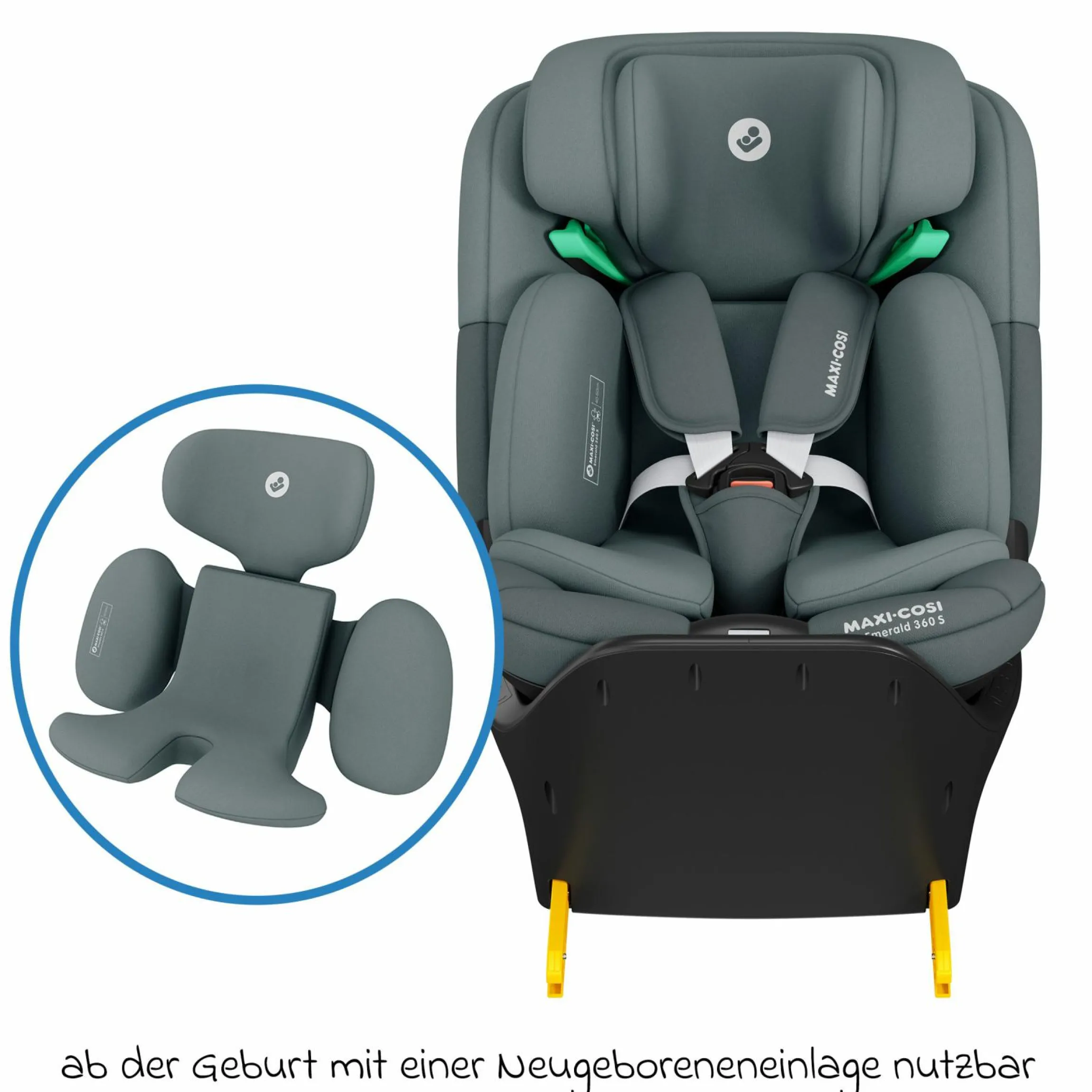 Reboarder-Kindersitz Emerald 360 S i-Size drehbar ab Geburt - 12 Jahre (40 cm - 150 cm) mit G-Cell Seitenaufpralltechnologie & Isofix-Base - Tonal Graphite - Kollektion 2025