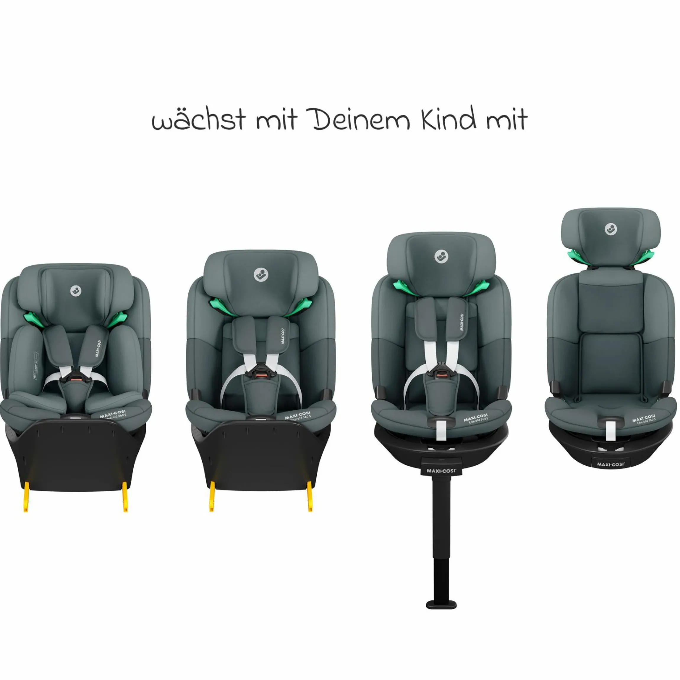 Reboarder-Kindersitz Emerald 360 S i-Size drehbar ab Geburt - 12 Jahre (40 cm - 150 cm) mit G-Cell Seitenaufpralltechnologie & Isofix-Base - Tonal Graphite - Kollektion 2025