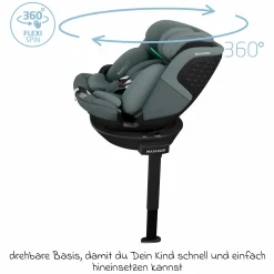Reboarder-Kindersitz Emerald 360 S i-Size drehbar ab Geburt - 12 Jahre (40 cm - 150 cm) mit G-Cell Seitenaufpralltechnologie & Isofix-Base - Tonal Graphite - Kollektion 2025