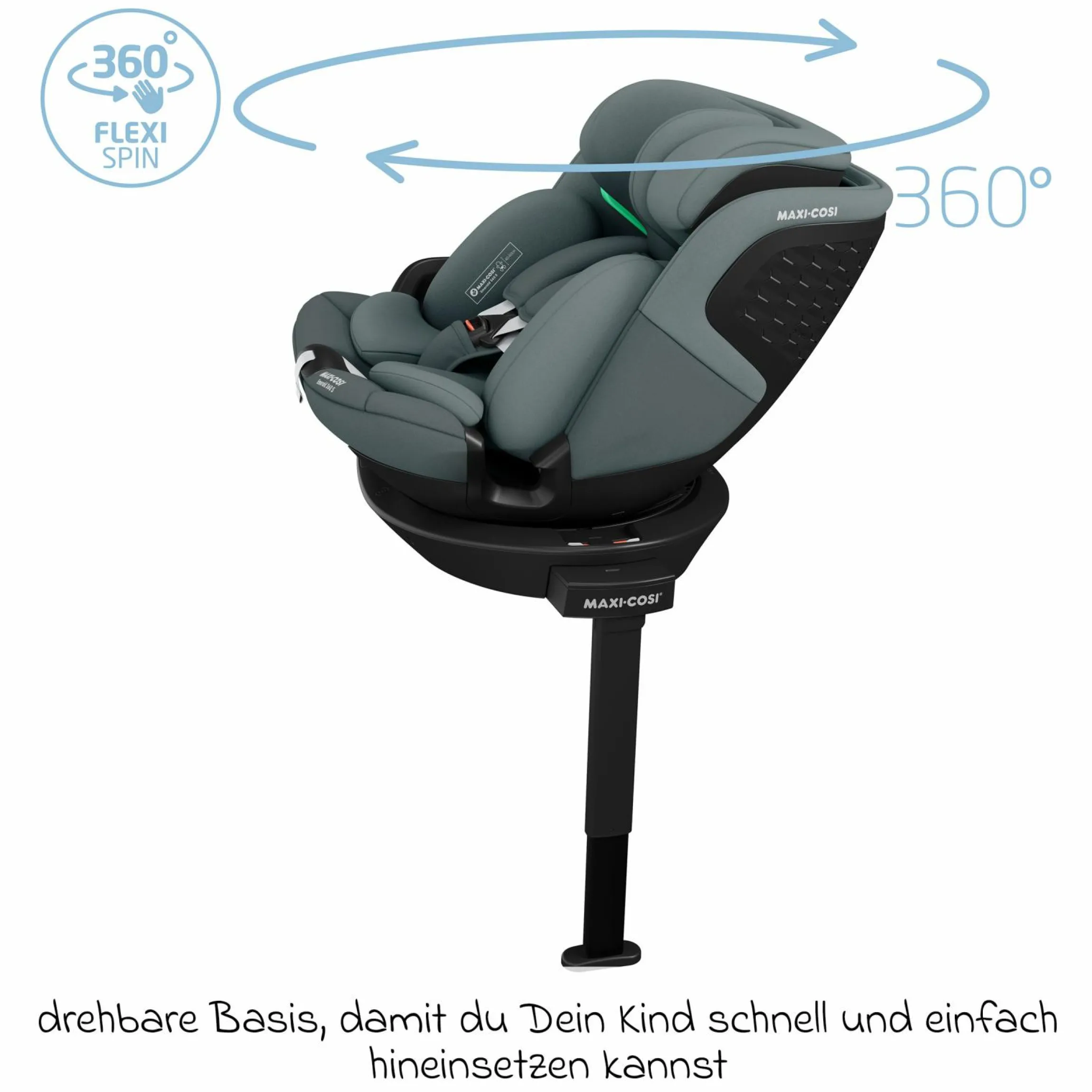 Reboarder-Kindersitz Emerald 360 S i-Size drehbar ab Geburt - 12 Jahre (40 cm - 150 cm) mit G-Cell Seitenaufpralltechnologie & Isofix-Base - Tonal Graphite - Kollektion 2025