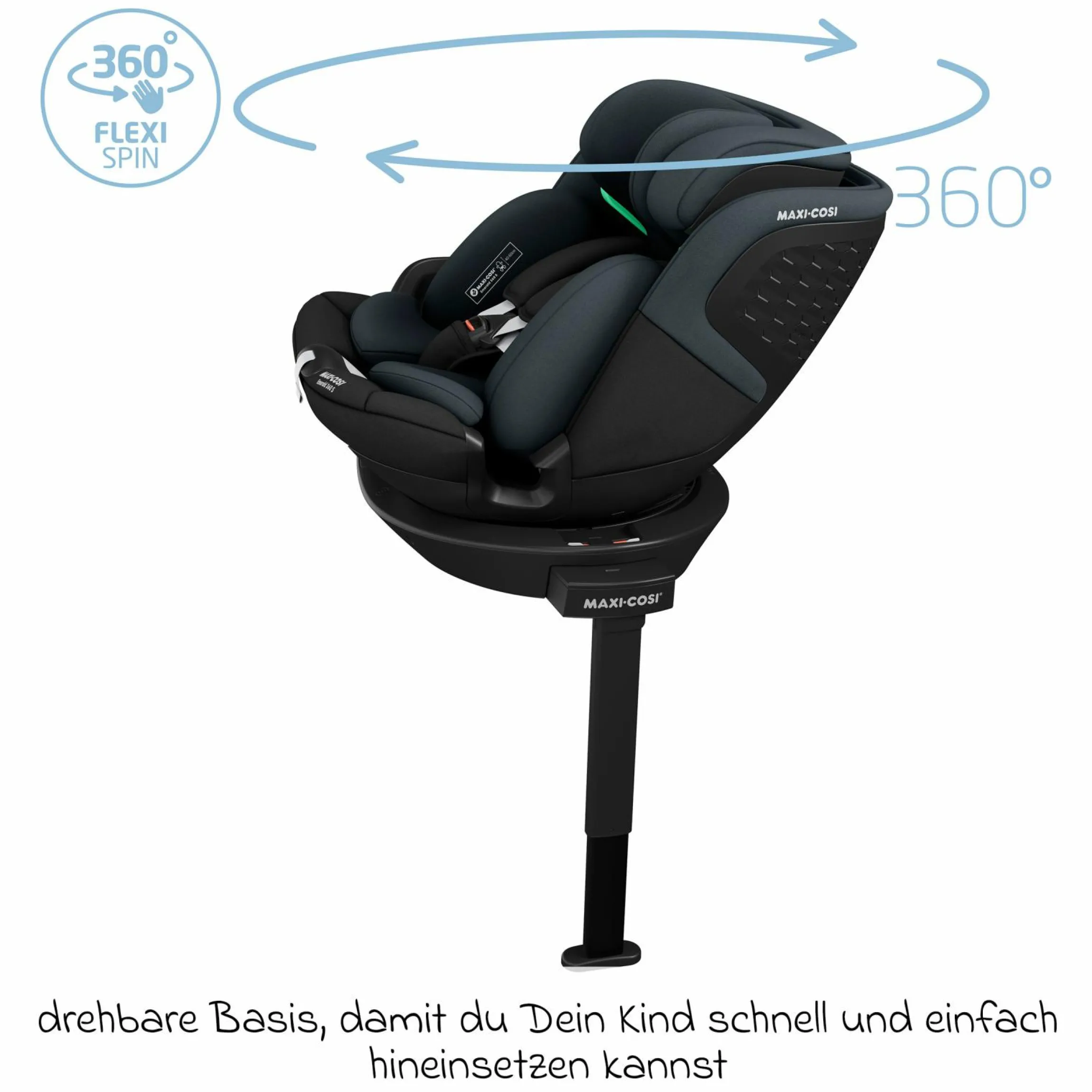 Reboarder-Kindersitz Emerald 360 S i-Size drehbar ab Geburt - 12 Jahre (40 cm - 150 cm) mit G-Cell Seitenaufpralltechnologie & Isofix-Base - Tonal Black - Kollektion 2025