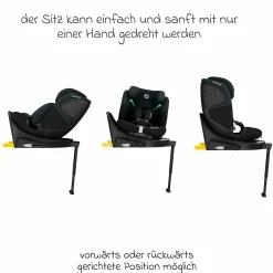 Reboarder-Kindersitz Emerald 360 S i-Size drehbar ab Geburt - 12 Jahre (40 cm - 150 cm) mit G-Cell Seitenaufpralltechnologie & Isofix-Base - Tonal Black - Kollektion 2025