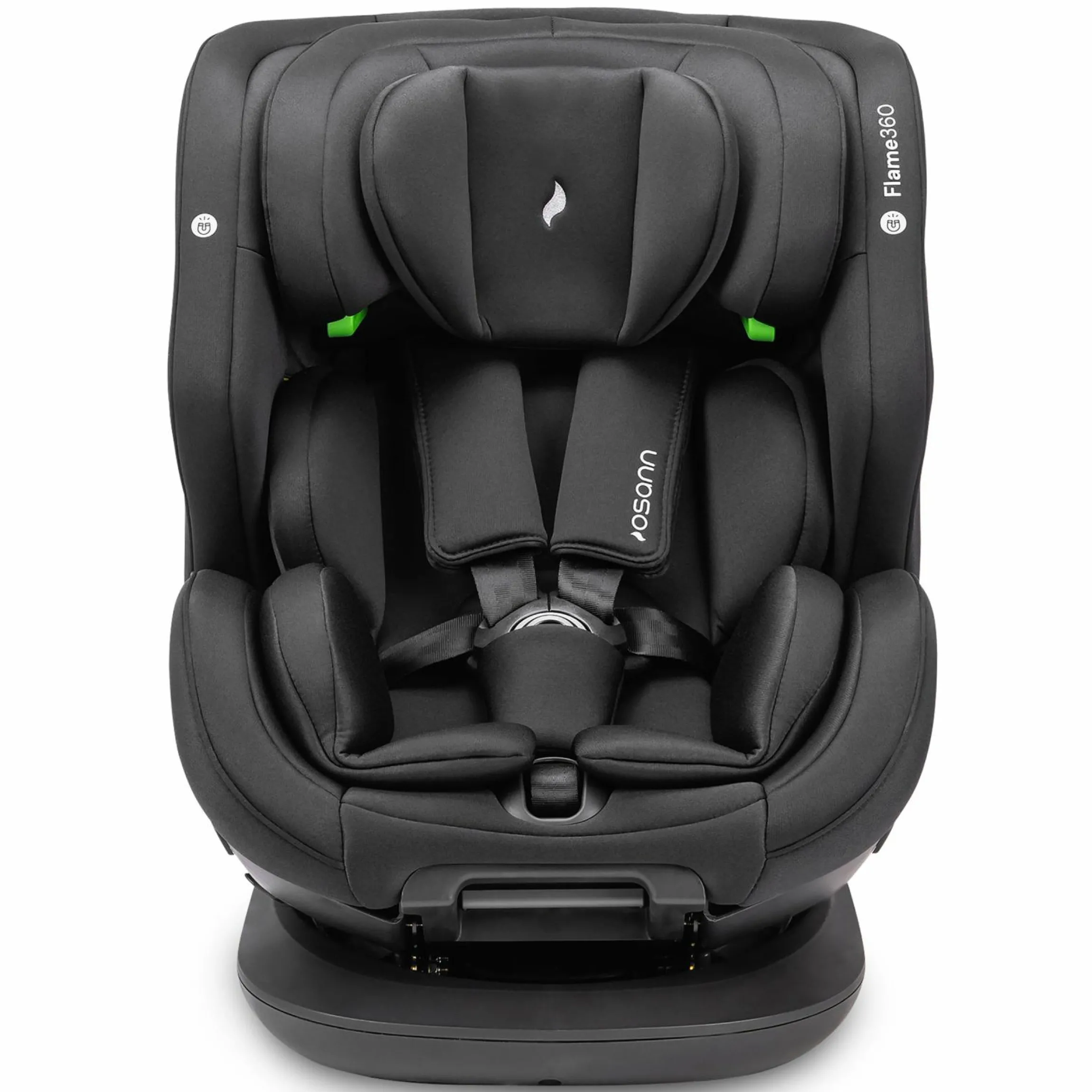 Reboarder-Kindersitz Flame 360 i-Size drehbar ab Geburt - 12 Jahre (40 cm - 150 cm) inkl. Isofix-Basis - All Black