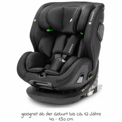Reboarder-Kindersitz Flame 360 i-Size drehbar ab Geburt - 12 Jahre (40 cm - 150 cm) inkl. Isofix-Basis - All Black