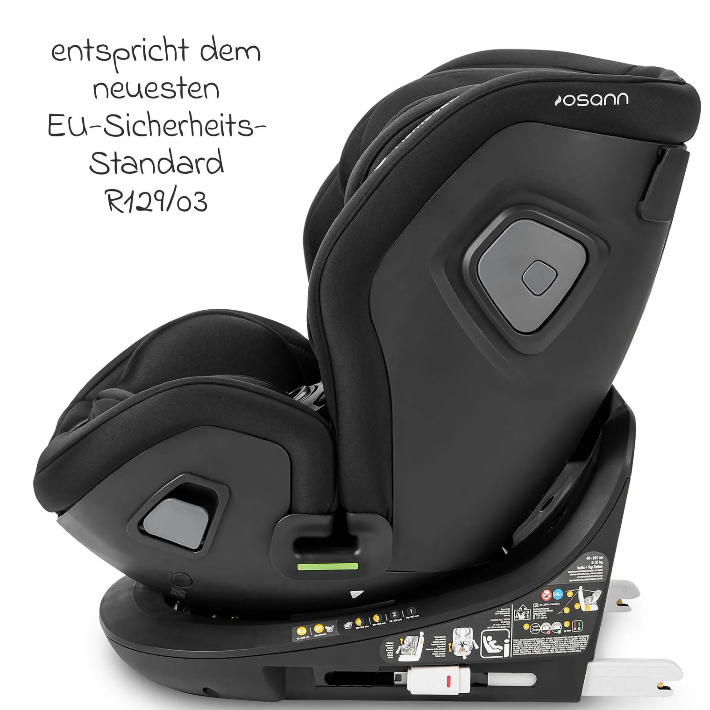Reboarder-Kindersitz Flame 360 i-Size drehbar ab Geburt - 12 Jahre (40 cm - 150 cm) inkl. Isofix-Basis - All Black