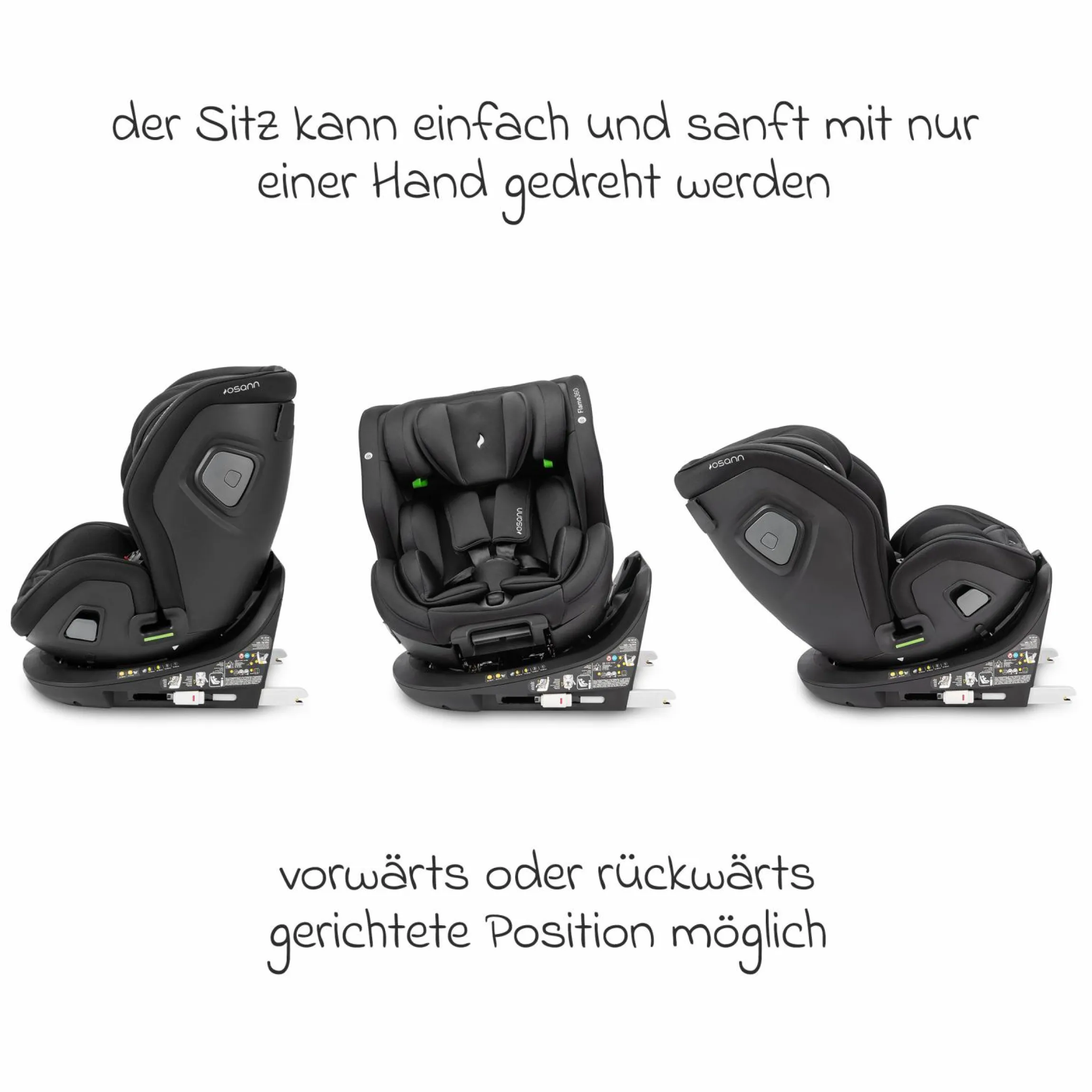 Reboarder-Kindersitz Flame 360 i-Size drehbar ab Geburt - 12 Jahre (40 cm - 150 cm) inkl. Isofix-Basis - All Black