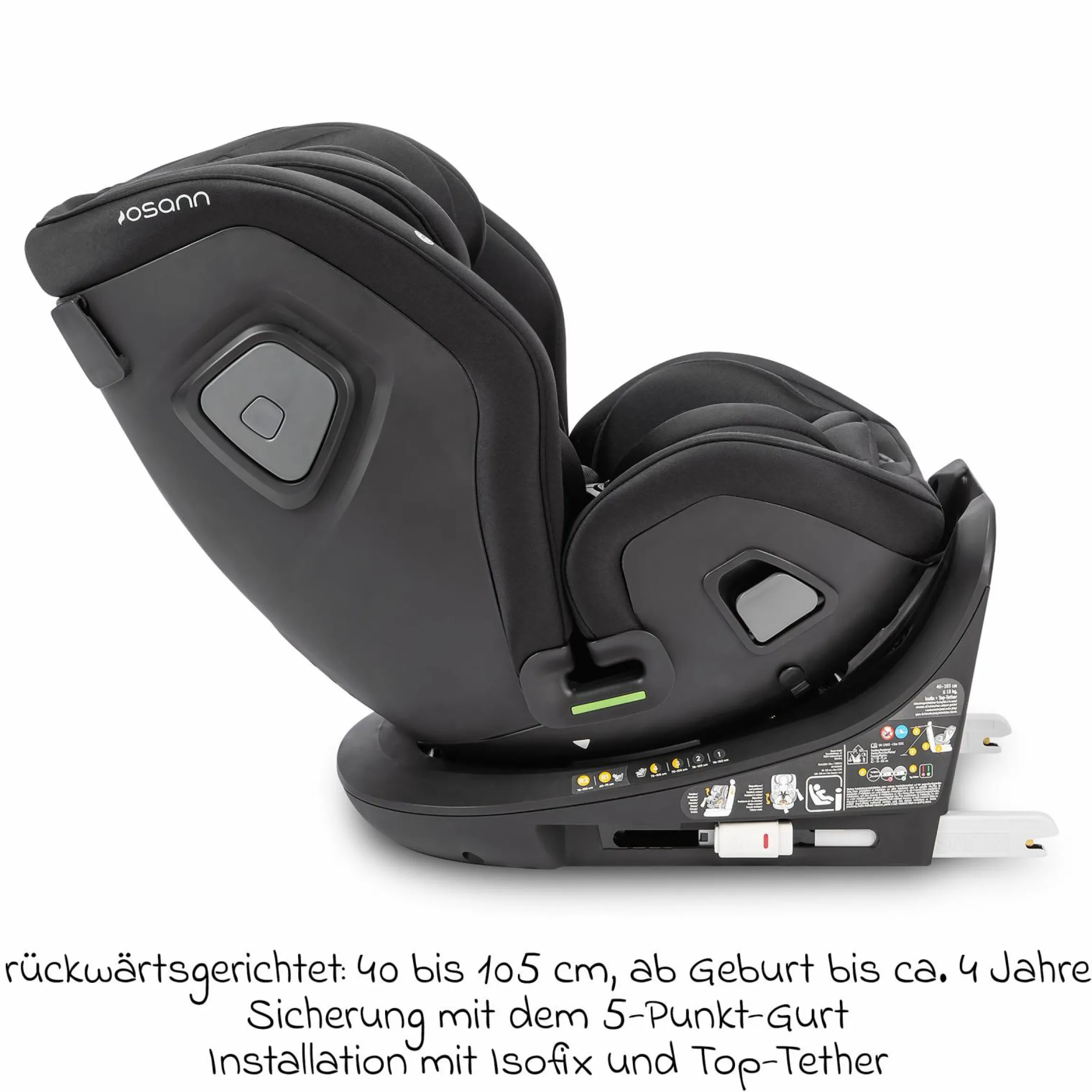 Reboarder-Kindersitz Flame 360 i-Size drehbar ab Geburt - 12 Jahre (40 cm - 150 cm) inkl. Isofix-Basis - All Black