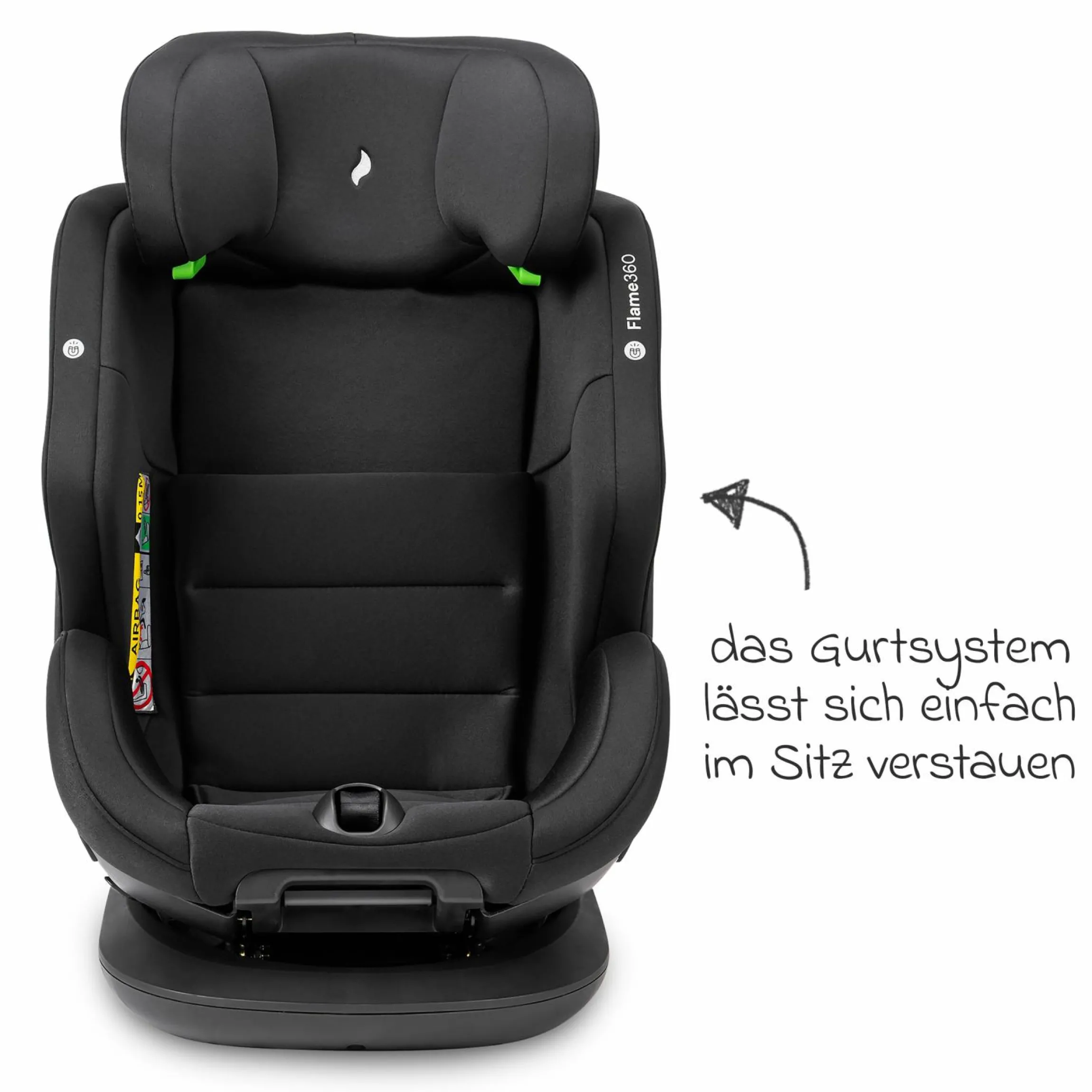 Reboarder-Kindersitz Flame 360 i-Size drehbar ab Geburt - 12 Jahre (40 cm - 150 cm) inkl. Isofix-Basis - All Black