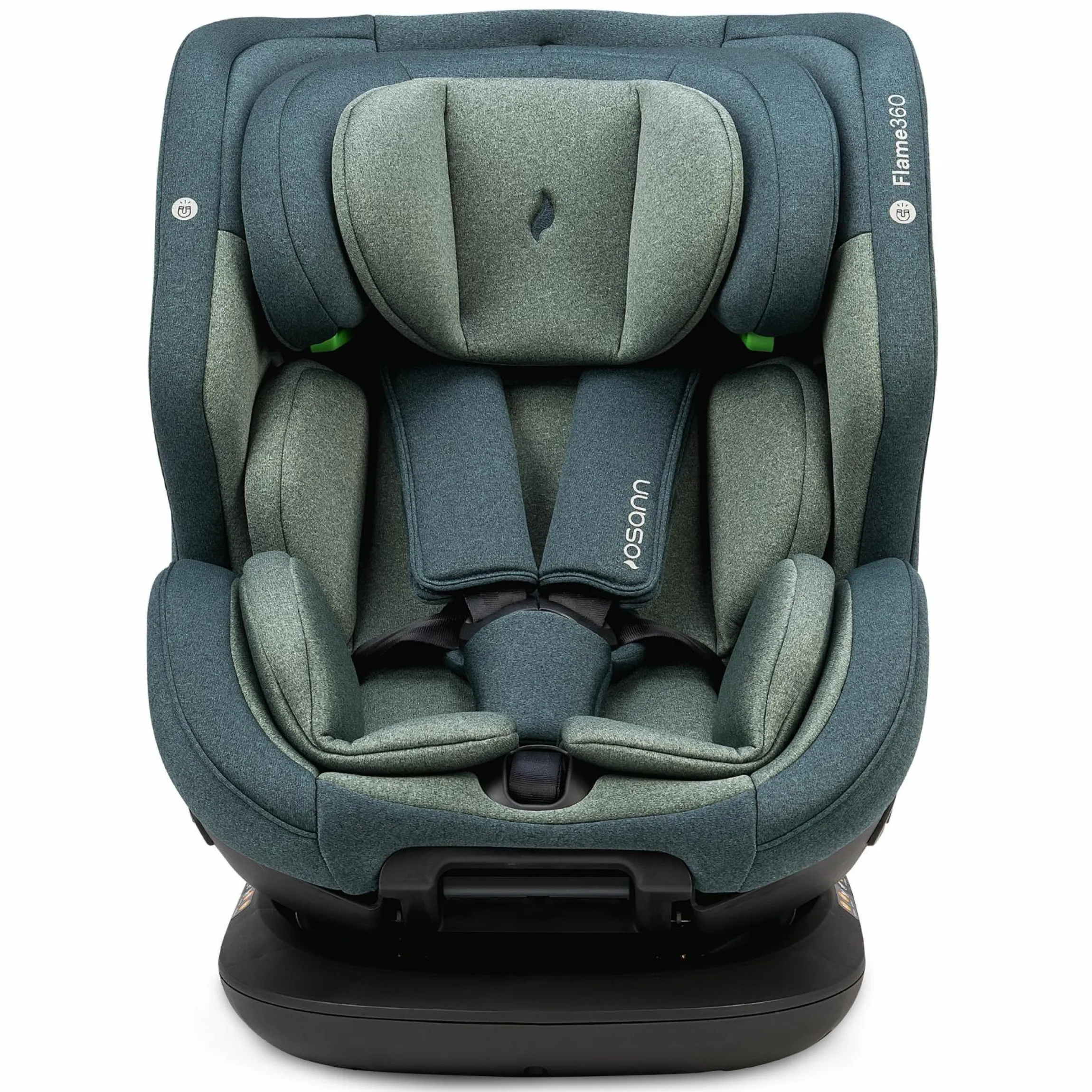 Reboarder-Kindersitz Flame 360 i-Size drehbar ab Geburt - 12 Jahre (40 cm - 150 cm) inkl. Isofix-Basis - Universe Green