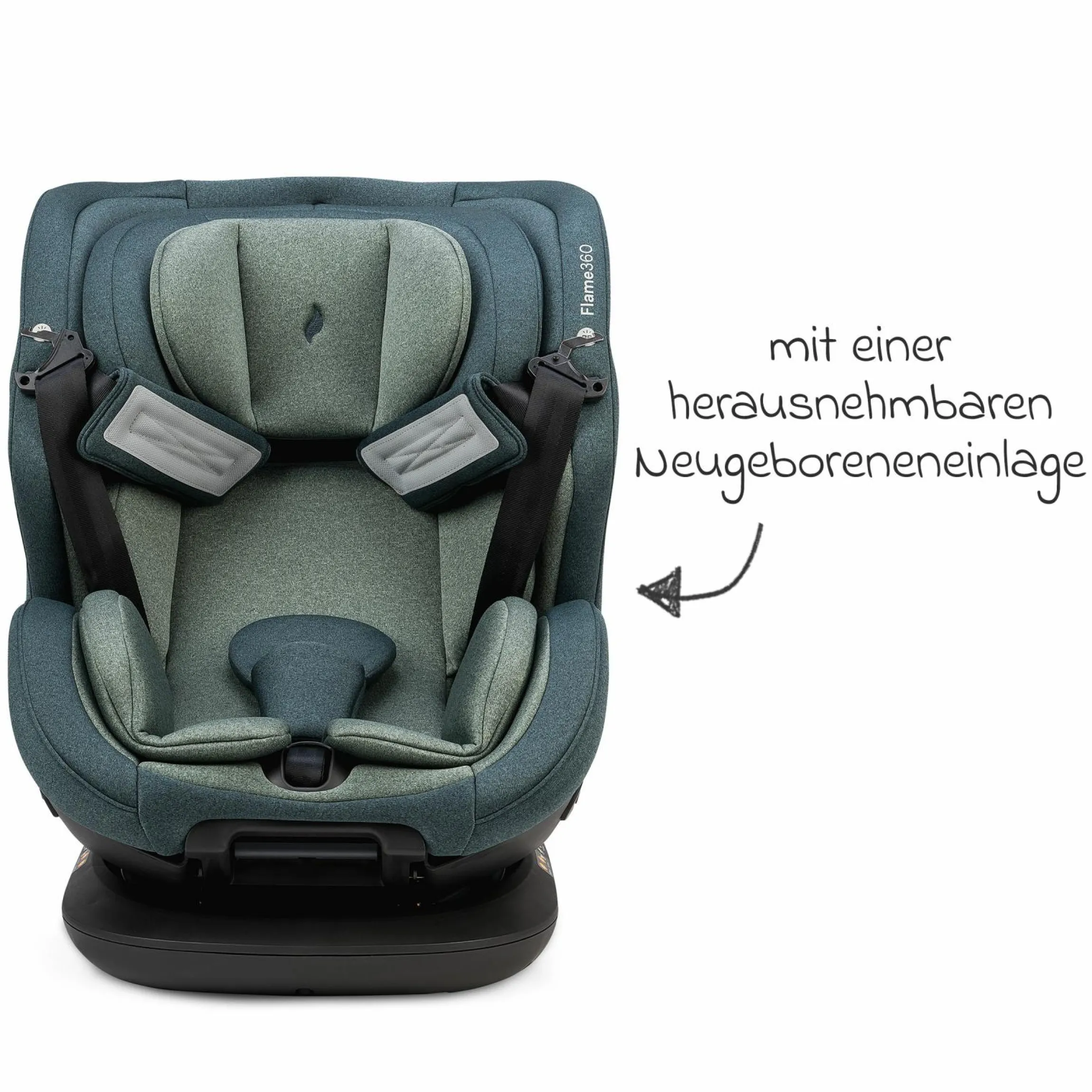 Reboarder-Kindersitz Flame 360 i-Size drehbar ab Geburt - 12 Jahre (40 cm - 150 cm) inkl. Isofix-Basis - Universe Green