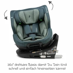 Reboarder-Kindersitz Flame 360 i-Size drehbar ab Geburt - 12 Jahre (40 cm - 150 cm) inkl. Isofix-Basis - Universe Green