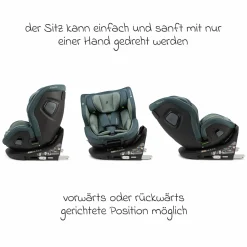 Reboarder-Kindersitz Flame 360 i-Size drehbar ab Geburt - 12 Jahre (40 cm - 150 cm) inkl. Isofix-Basis - Universe Green