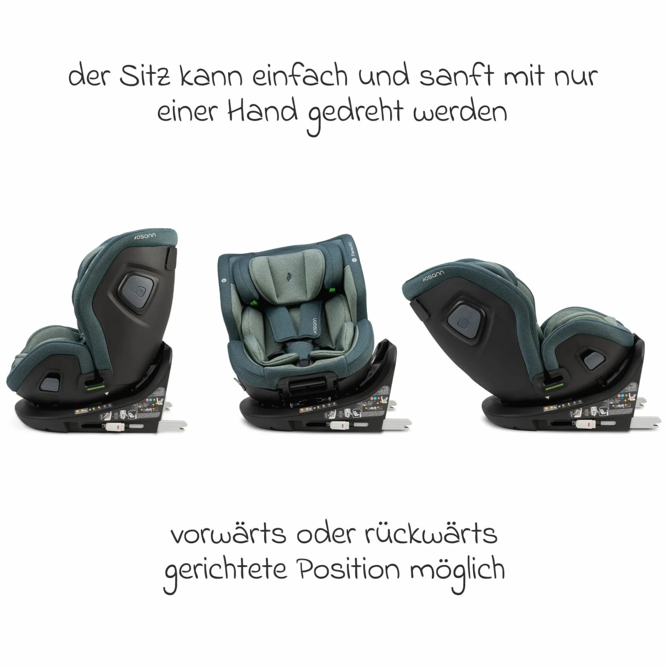 Reboarder-Kindersitz Flame 360 i-Size drehbar ab Geburt - 12 Jahre (40 cm - 150 cm) inkl. Isofix-Basis - Universe Green
