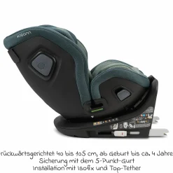 Reboarder-Kindersitz Flame 360 i-Size drehbar ab Geburt - 12 Jahre (40 cm - 150 cm) inkl. Isofix-Basis - Universe Green