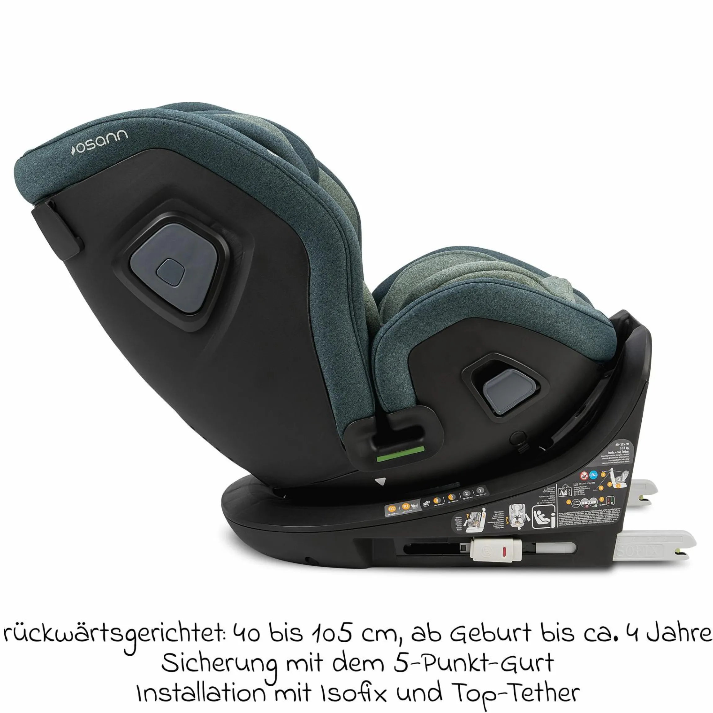 Reboarder-Kindersitz Flame 360 i-Size drehbar ab Geburt - 12 Jahre (40 cm - 150 cm) inkl. Isofix-Basis - Universe Green