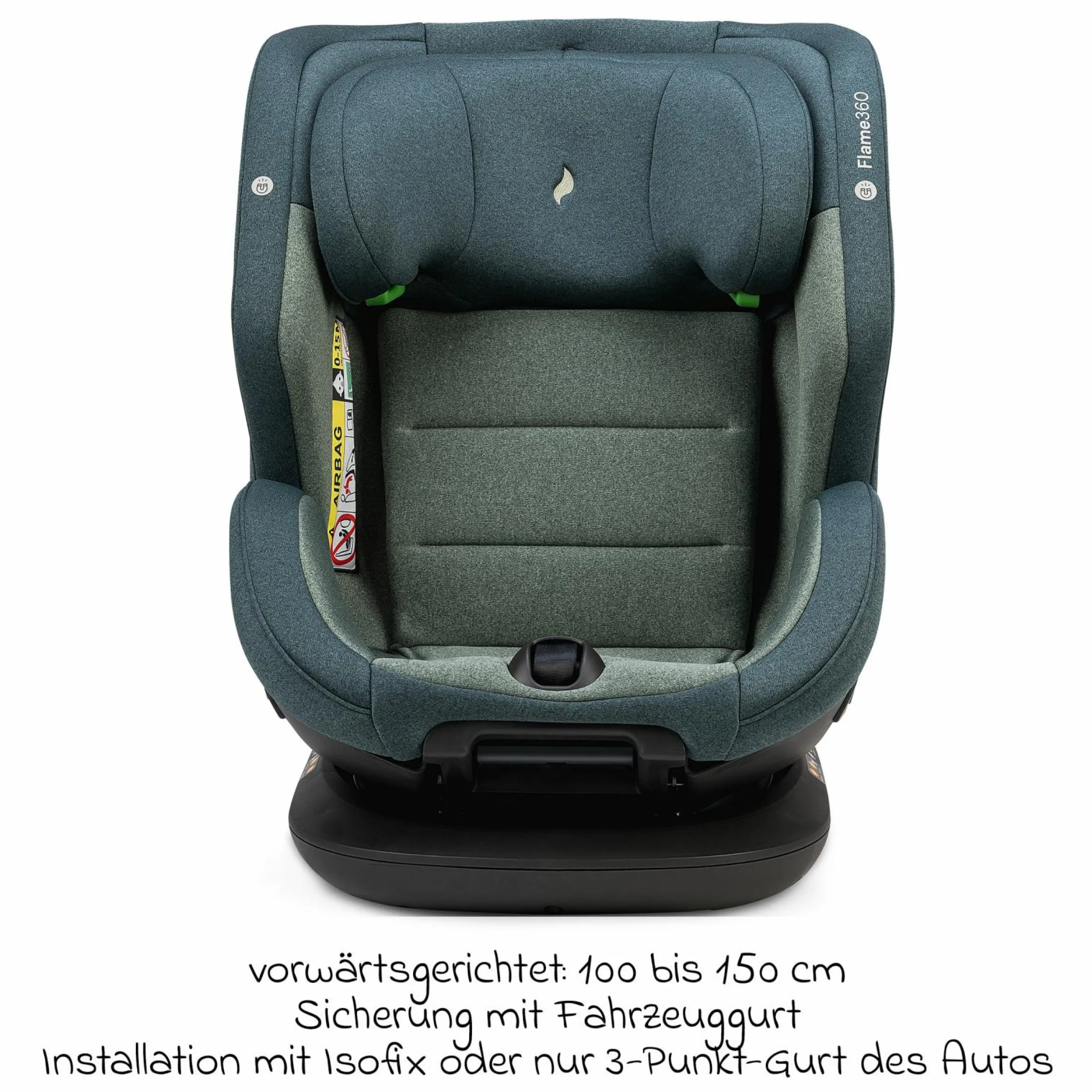 Reboarder-Kindersitz Flame 360 i-Size drehbar ab Geburt - 12 Jahre (40 cm - 150 cm) inkl. Isofix-Basis - Universe Green