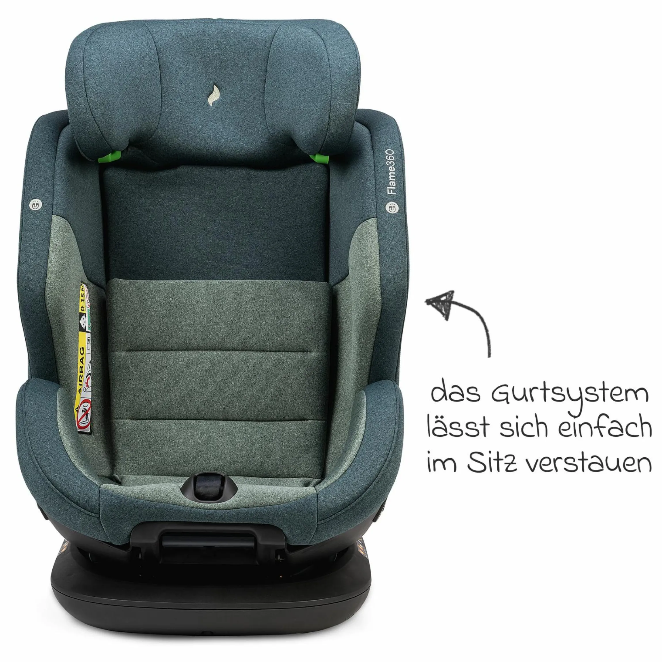 Reboarder-Kindersitz Flame 360 i-Size drehbar ab Geburt - 12 Jahre (40 cm - 150 cm) inkl. Isofix-Basis - Universe Green
