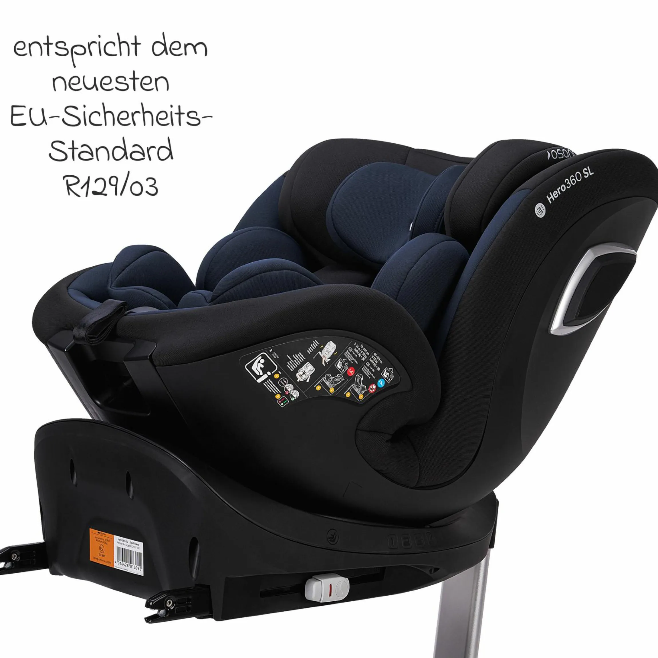Reboarder-Kindersitz Hero 360 SL ab Geburt - 4 Jahre (40 cm -105 cm) drehbar inkl. Isofix-Basis - Twill Navy - Kollektion 2025