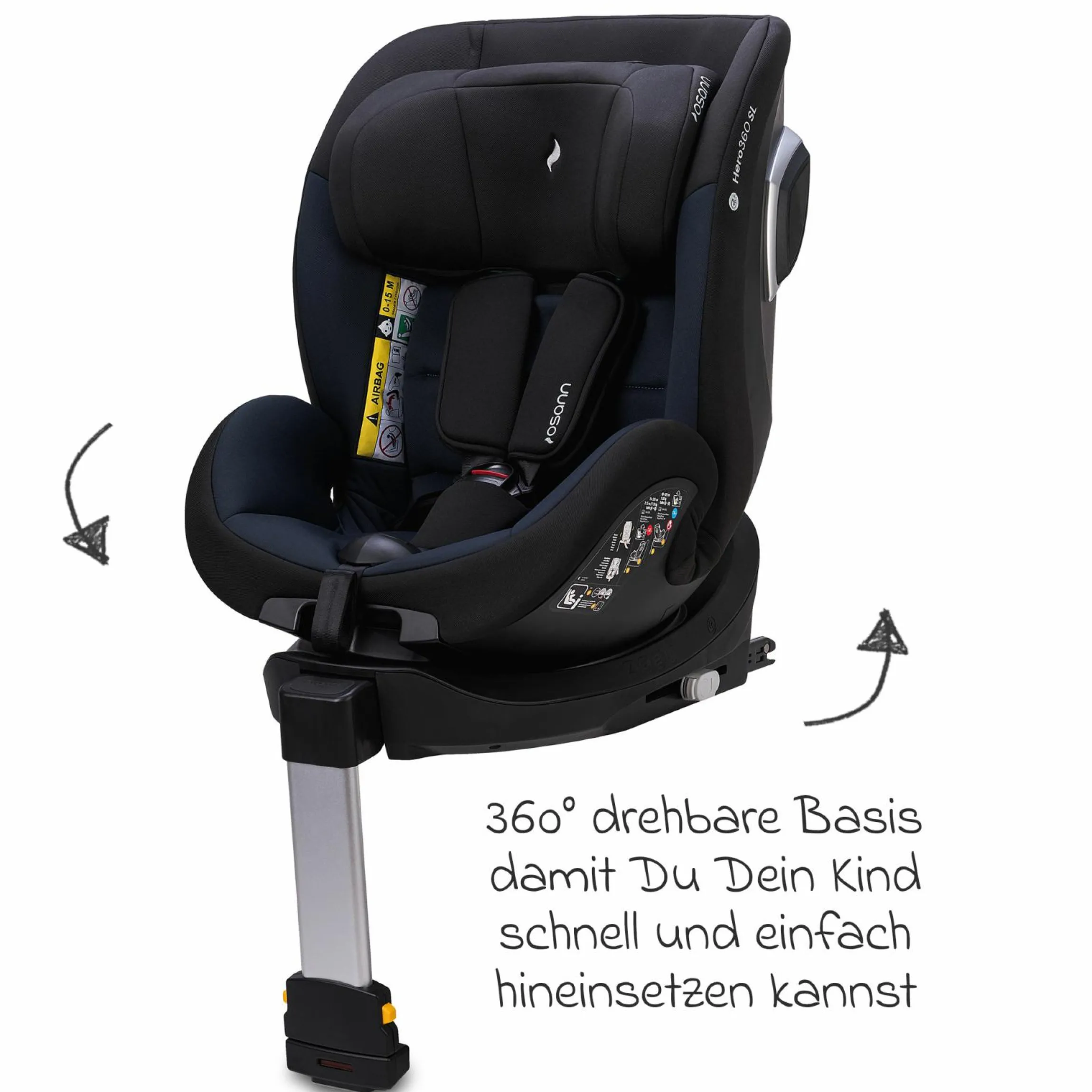 Reboarder-Kindersitz Hero 360 SL ab Geburt - 4 Jahre (40 cm -105 cm) drehbar inkl. Isofix-Basis - Twill Navy - Kollektion 2025