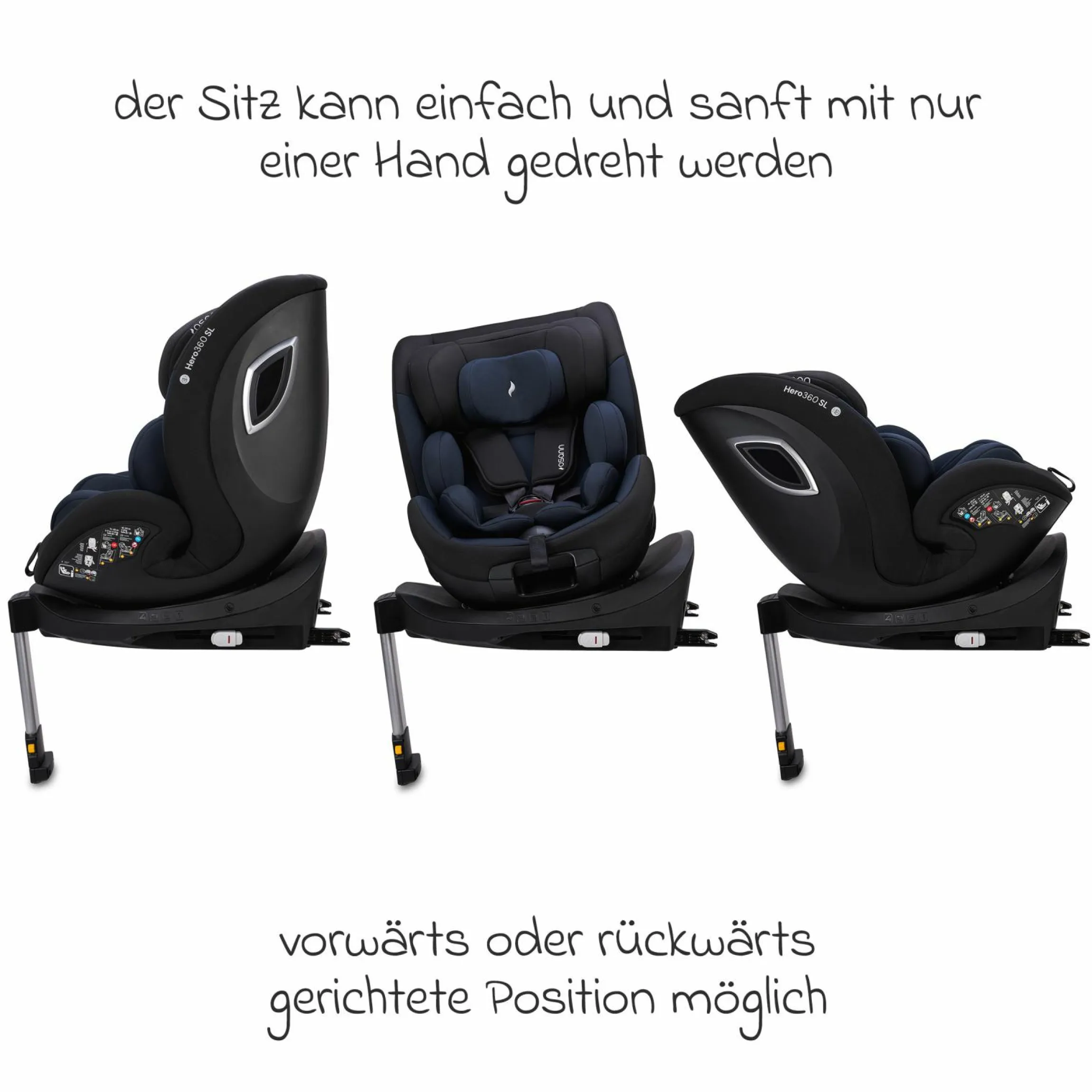Reboarder-Kindersitz Hero 360 SL ab Geburt - 4 Jahre (40 cm -105 cm) drehbar inkl. Isofix-Basis - Twill Navy - Kollektion 2025