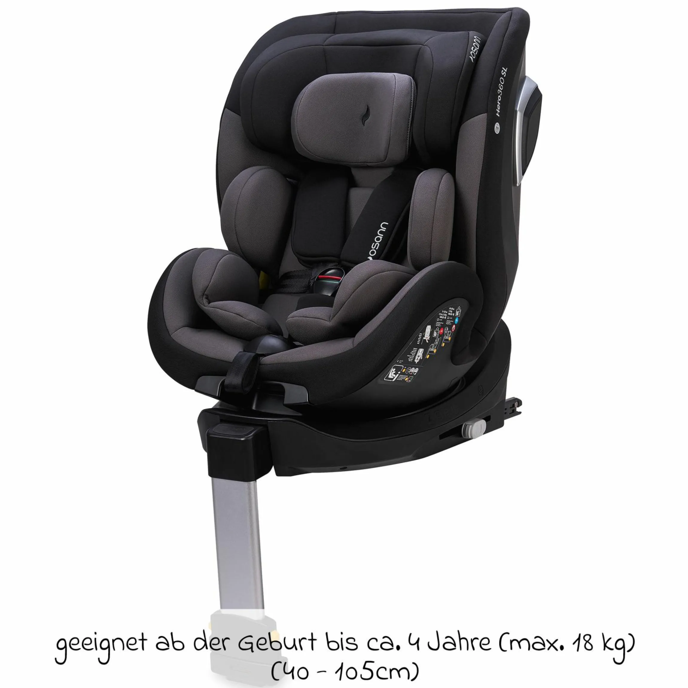 Reboarder-Kindersitz Hero 360 SL ab Geburt - 4 Jahre (40 cm -105 cm) drehbar inkl. Isofix-Basis - Twill Black - Kollektion 2025