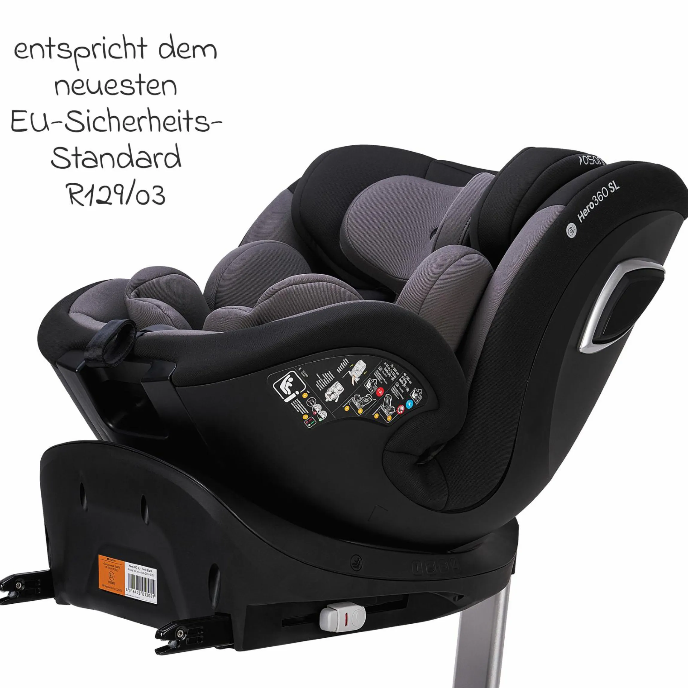 Reboarder-Kindersitz Hero 360 SL ab Geburt - 4 Jahre (40 cm -105 cm) drehbar inkl. Isofix-Basis - Twill Black - Kollektion 2025