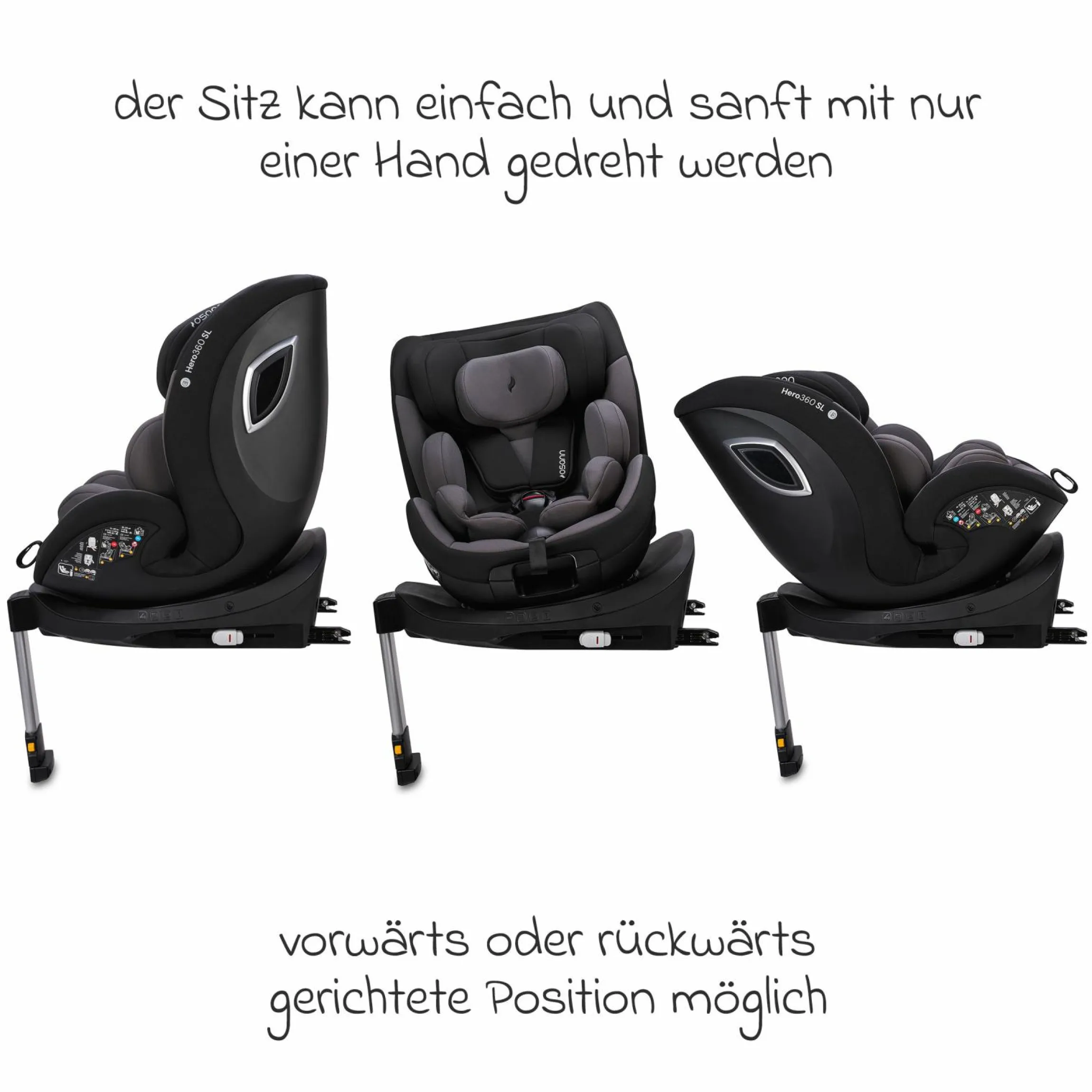 Reboarder-Kindersitz Hero 360 SL ab Geburt - 4 Jahre (40 cm -105 cm) drehbar inkl. Isofix-Basis - Twill Black - Kollektion 2025