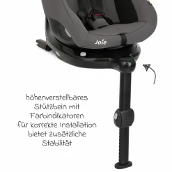 Reboarder-Kindersitz i-Pivot 360 drehbar i-Size ab Geburt - 4 Jahre (40 cm - 105 cm) inkl. Isofix-Basis mit Stützfuß - Thunder