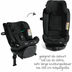 Reboarder-Kindersitz i-Spin XL i-Size 360° drehbar ab Geburt - 12 Jahre (40 cm -150 cm) inkl. Sitzverkleinerer & Isofix-Basis - Signature - Eclipse