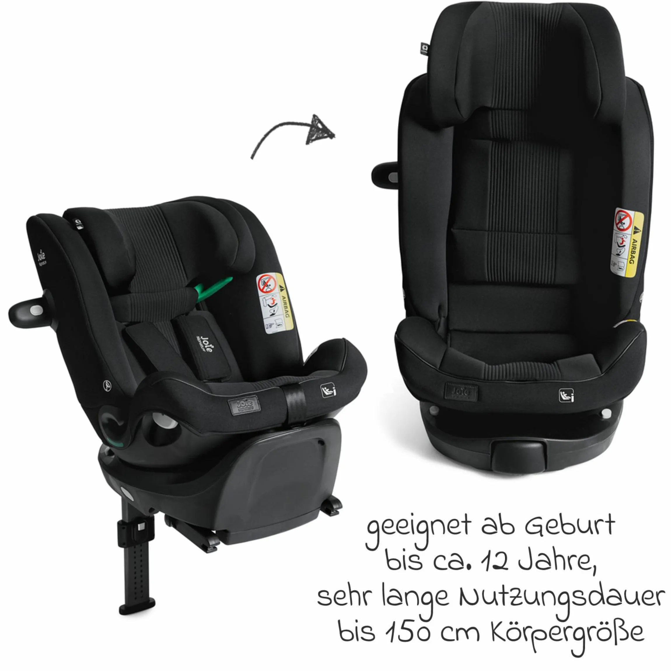 Reboarder-Kindersitz i-Spin XL i-Size 360° drehbar ab Geburt - 12 Jahre (40 cm -150 cm) inkl. Sitzverkleinerer & Isofix-Basis - Signature - Eclipse