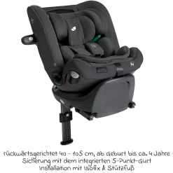 Reboarder-Kindersitz i-Spin XL i-Size 360° drehbar ab Geburt - 12 Jahre (40 cm -150 cm) inkl. Sitzverkleinerer & Isofix-Basis - Signature - Ebony