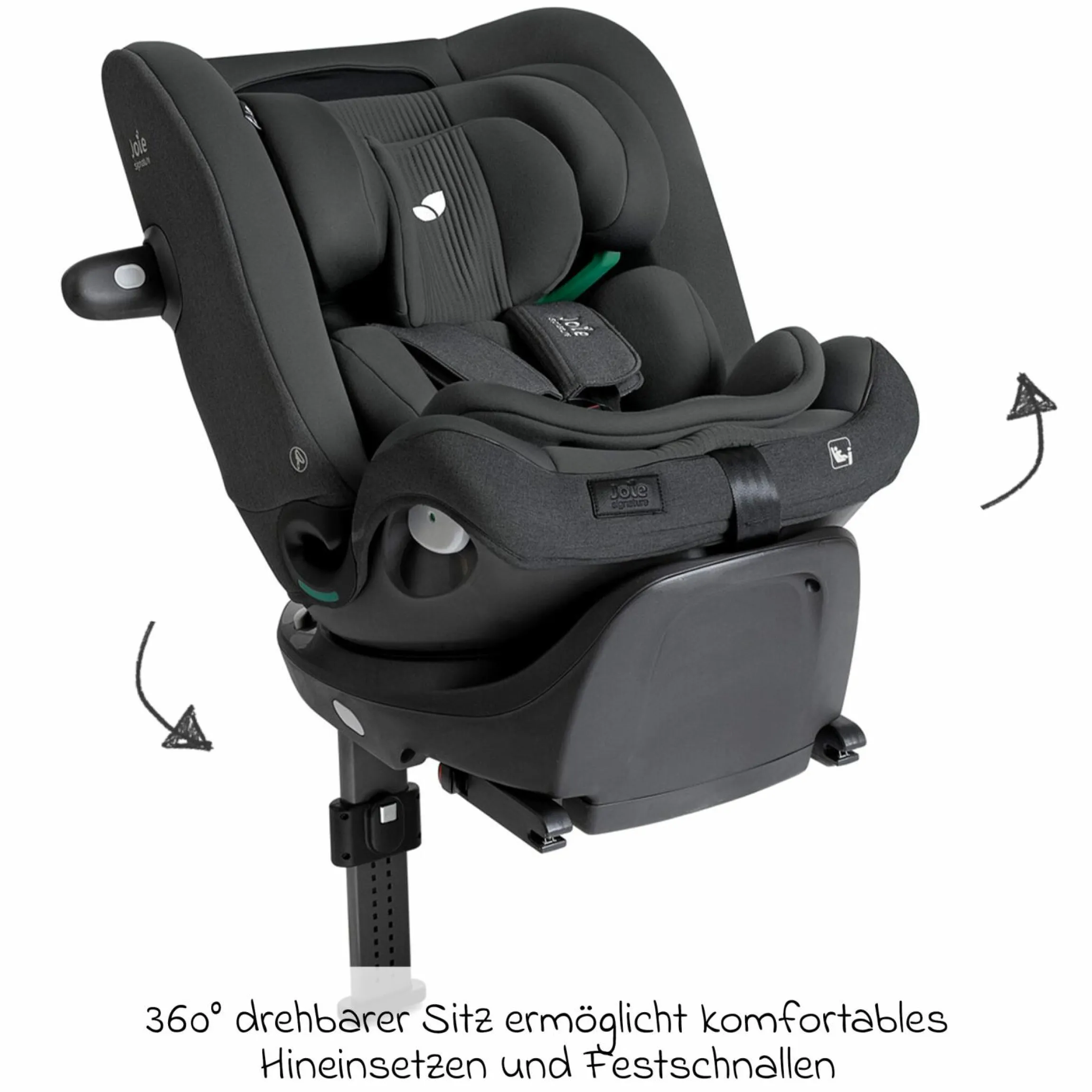 Reboarder-Kindersitz i-Spin XL i-Size 360° drehbar ab Geburt - 12 Jahre (40 cm -150 cm) inkl. Sitzverkleinerer & Isofix-Basis - Signature - Ebony