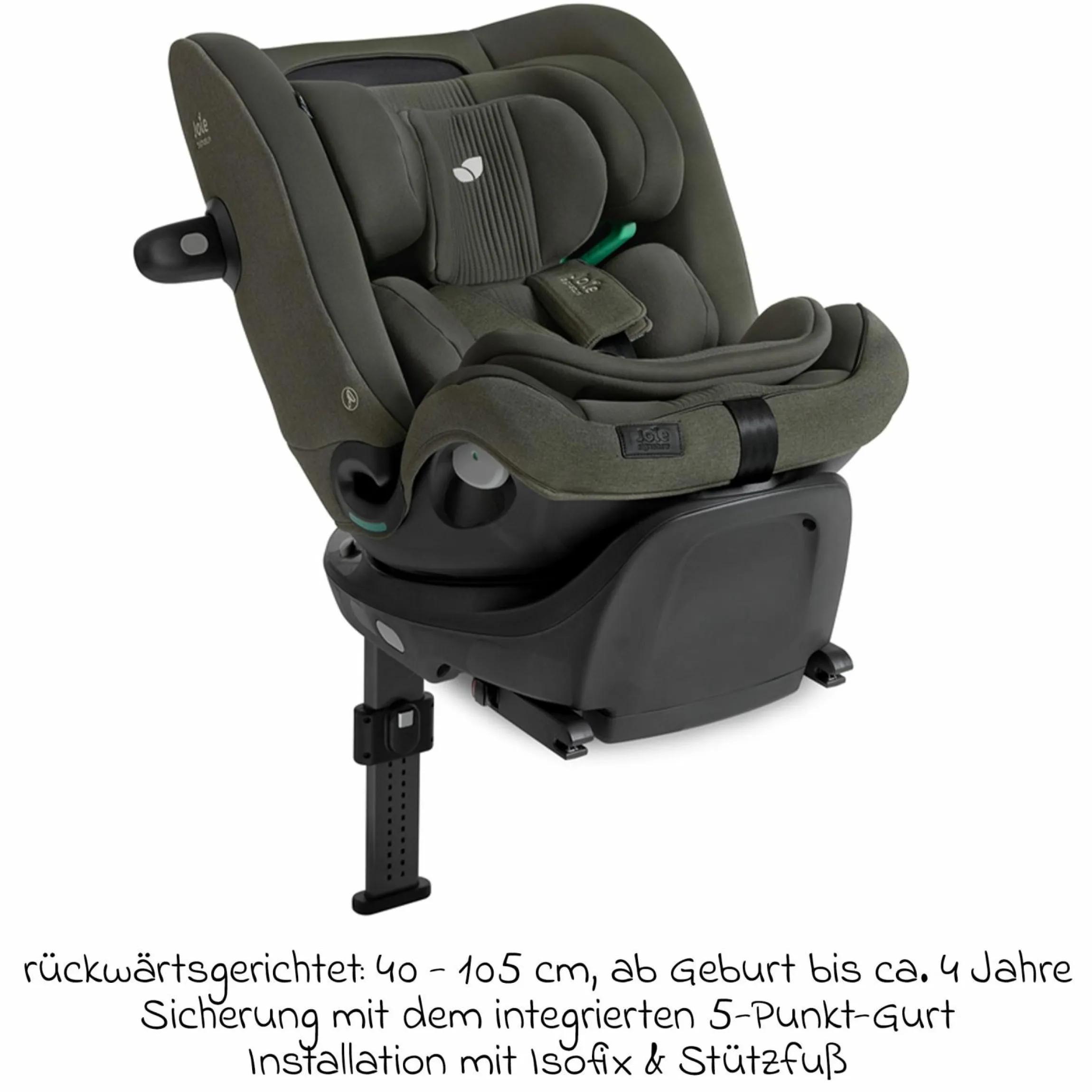 Reboarder-Kindersitz i-Spin XL i-Size 360° drehbar ab Geburt - 12 Jahre (40 cm -150 cm) inkl. Sitzverkleinerer & Isofix-Basis - Signature - Evergreen