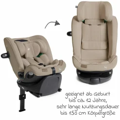 Reboarder-Kindersitz i-Spin XL i-Size 360° drehbar ab Geburt - 12 Jahre (40 cm -150 cm) inkl. Sitzverkleinerer & Isofix-Basis - Signature - Sandstone