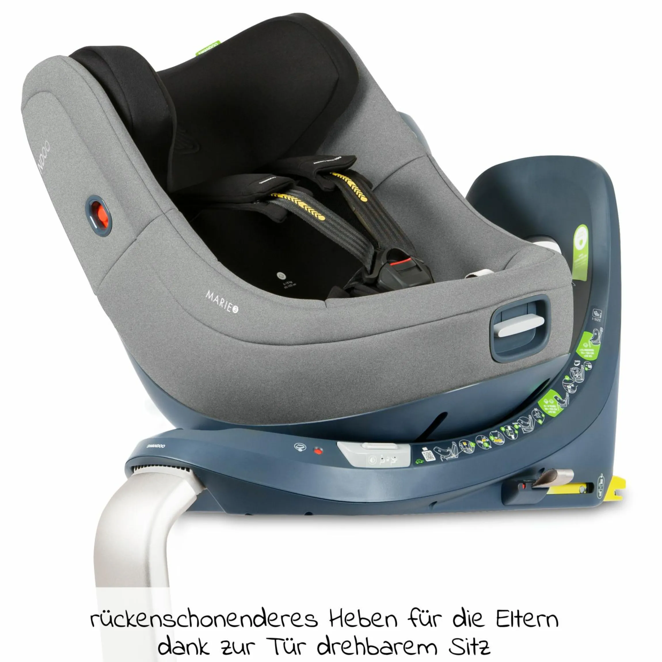 Reboarder-Kindersitz Marie³ i-Size ab Geburt - 4 Jahre (40 cm - 105 cm, 18 kg) 360 ° drehbar inkl. Neugeboreneneinlage, verstellbare Kopfstütze & Isofix - Sesame Grey