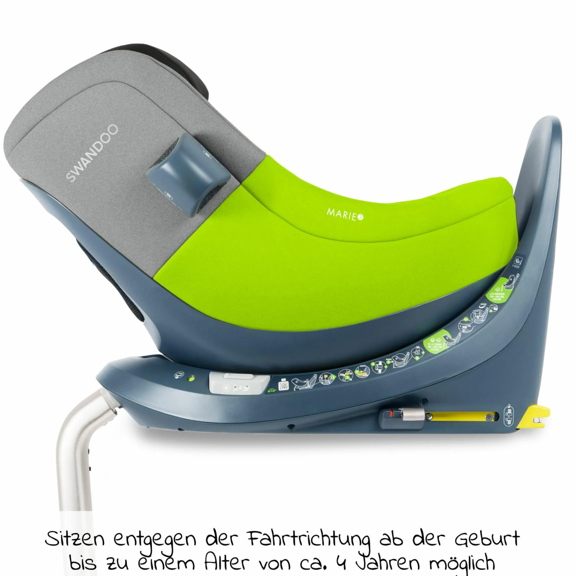Reboarder-Kindersitz Marie³ i-Size ab Geburt - 4 Jahre (40 cm - 105 cm, 18 kg) 360 ° drehbar inkl. Neugeboreneneinlage, verstellbare Kopfstütze & Isofix - Lime Sesame Grey