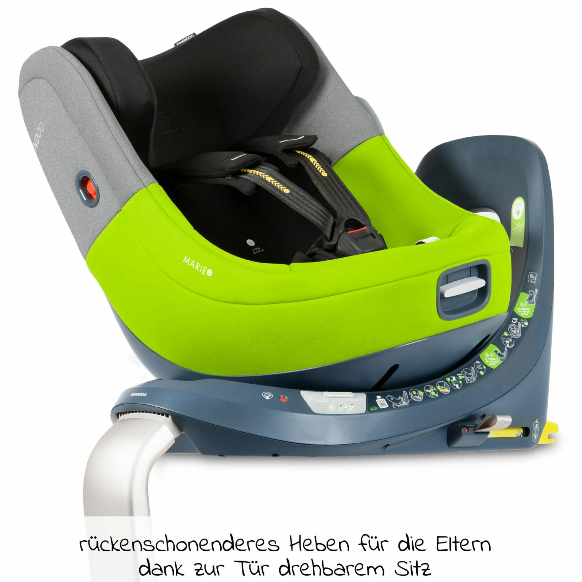 Reboarder-Kindersitz Marie³ i-Size ab Geburt - 4 Jahre (40 cm - 105 cm, 18 kg) 360 ° drehbar inkl. Neugeboreneneinlage, verstellbare Kopfstütze & Isofix - Lime Sesame Grey