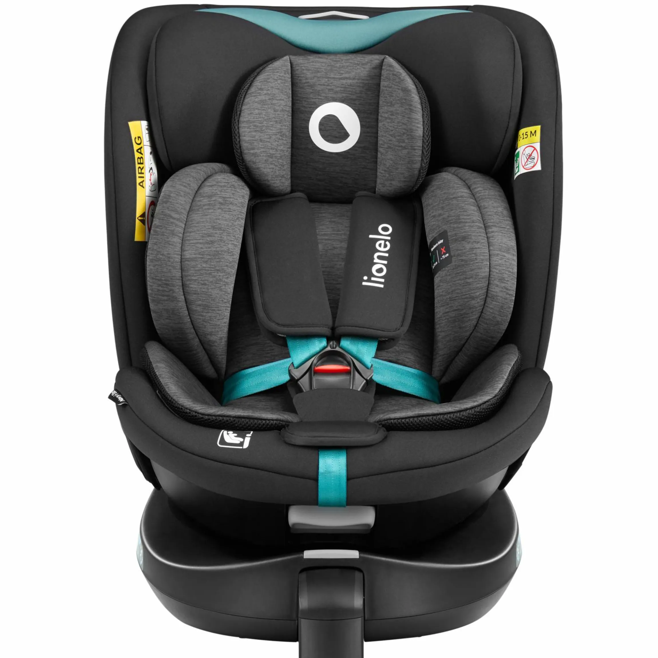 Reboarder-Kindersitz Navy i-Size drehbar ab Geburt - 12 Jahre (40 cm - 150 cm) mit Sitzverkleinerer & Isofix-Basis - Black Turquoise