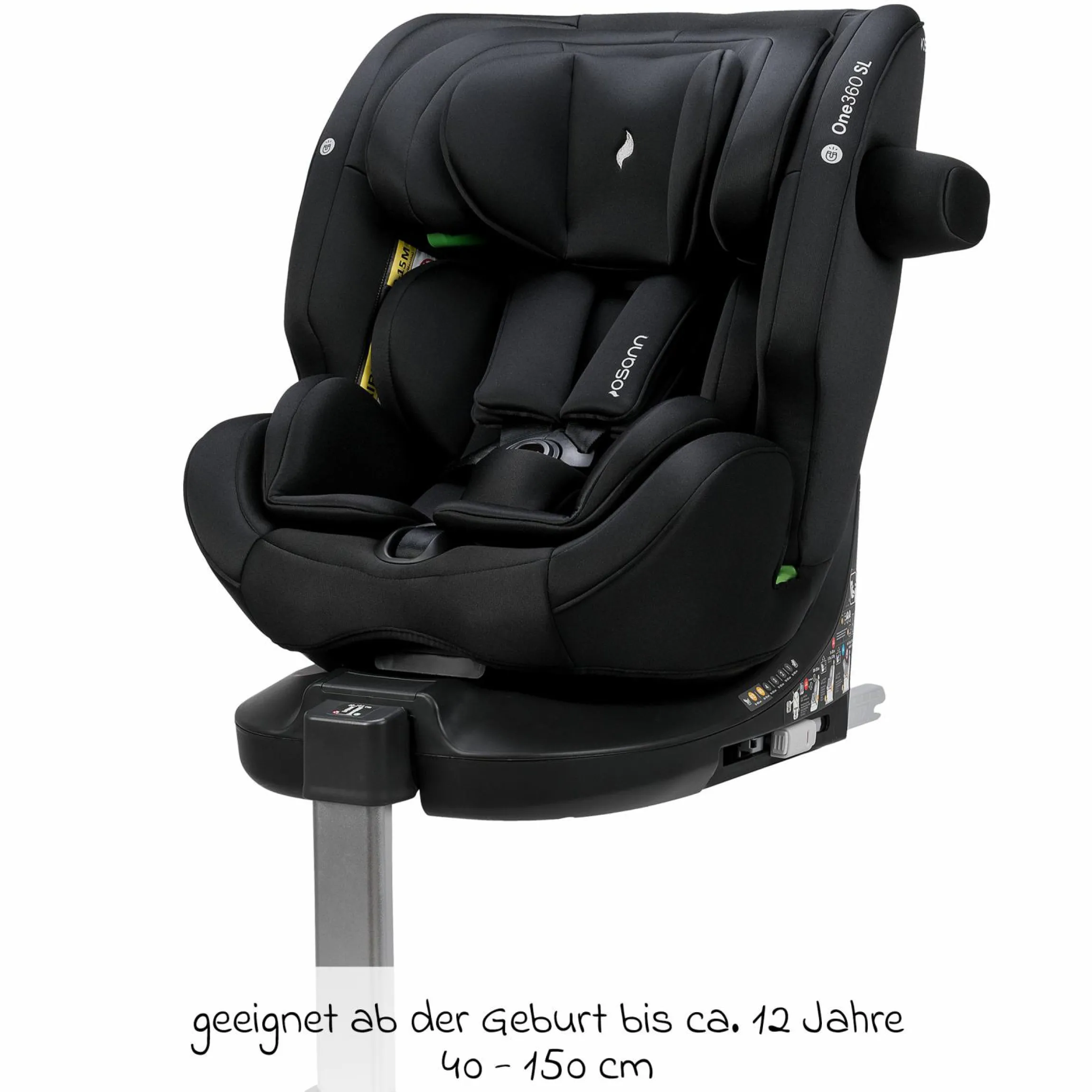 Reboarder-Kindersitz One 360 SL i-Size drehbar ab Geburt - 12 Jahre (40 cm - 150 cm) inkl. Isofix-Basis mit Stützfuß - All Black