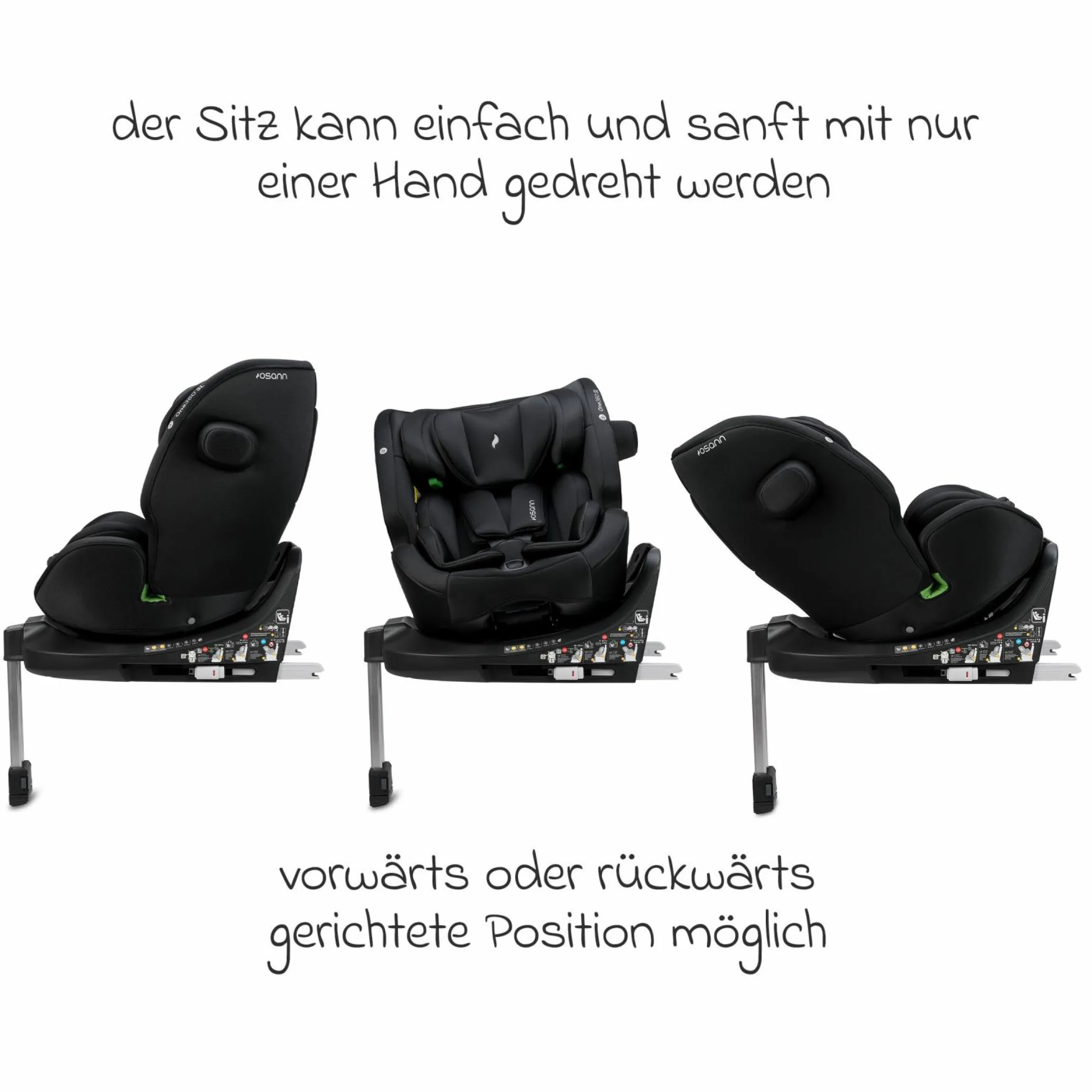Reboarder-Kindersitz One 360 SL i-Size drehbar ab Geburt - 12 Jahre (40 cm - 150 cm) inkl. Isofix-Basis mit Stützfuß - All Black