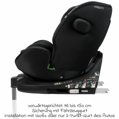 Reboarder-Kindersitz One 360 SL i-Size drehbar ab Geburt - 12 Jahre (40 cm - 150 cm) inkl. Isofix-Basis mit Stützfuß - All Black