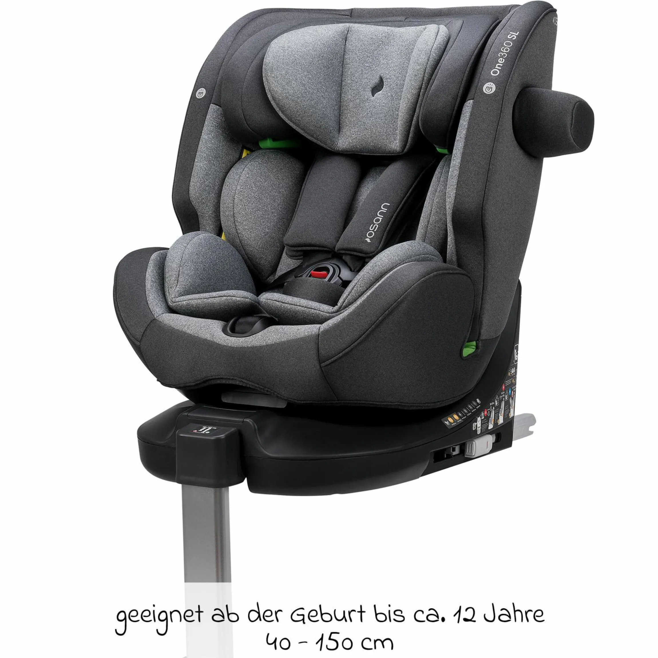 Reboarder-Kindersitz One 360 SL i-Size drehbar ab Geburt - 12 Jahre (40 cm - 150 cm) inkl. Isofix-Basis mit Stützfuß - Universe Grey