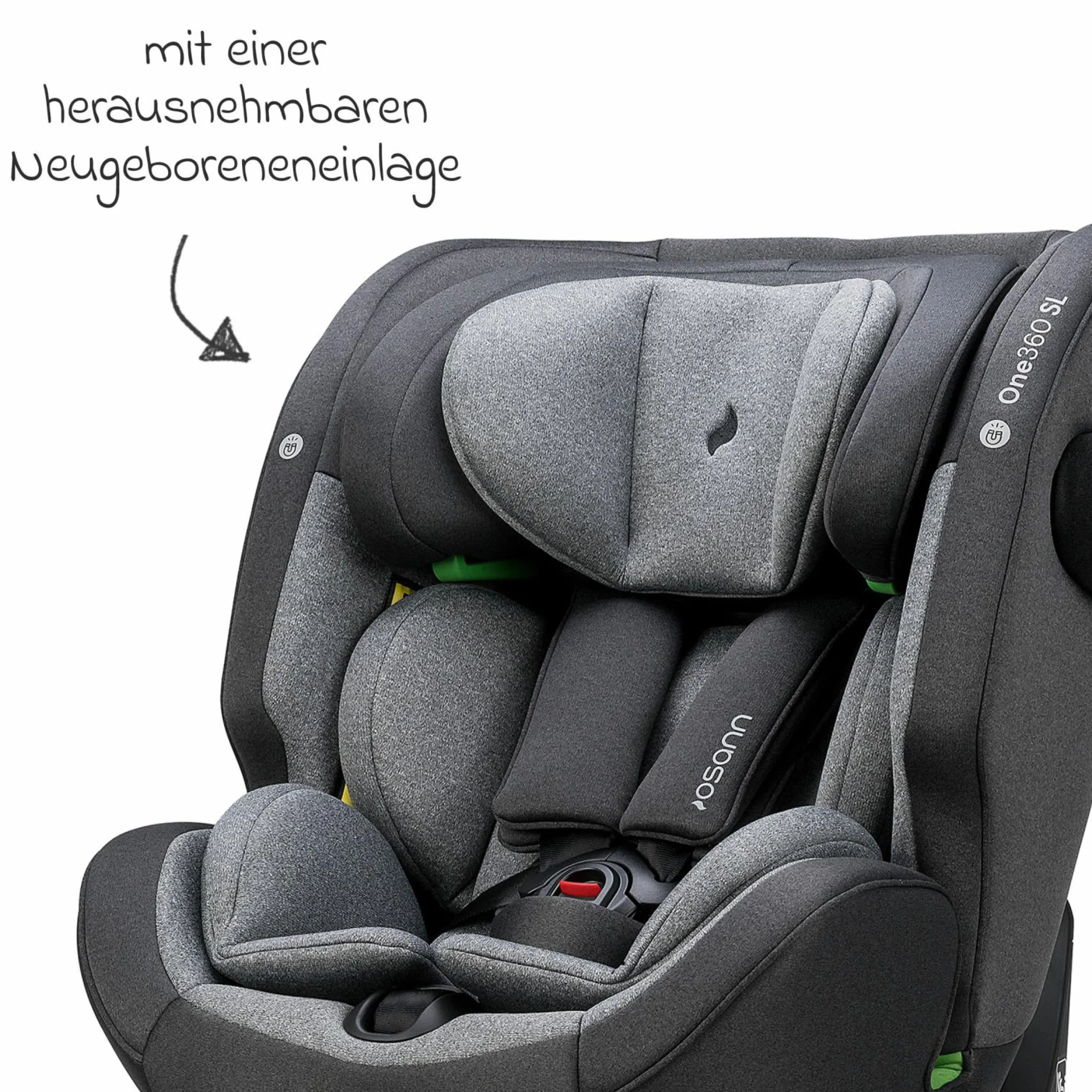 Reboarder-Kindersitz One 360 SL i-Size drehbar ab Geburt - 12 Jahre (40 cm - 150 cm) inkl. Isofix-Basis mit Stützfuß - Universe Grey