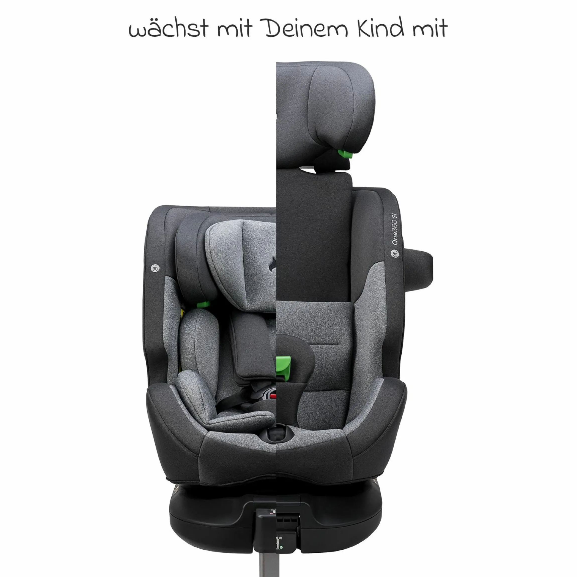 Reboarder-Kindersitz One 360 SL i-Size drehbar ab Geburt - 12 Jahre (40 cm - 150 cm) inkl. Isofix-Basis mit Stützfuß - Universe Grey