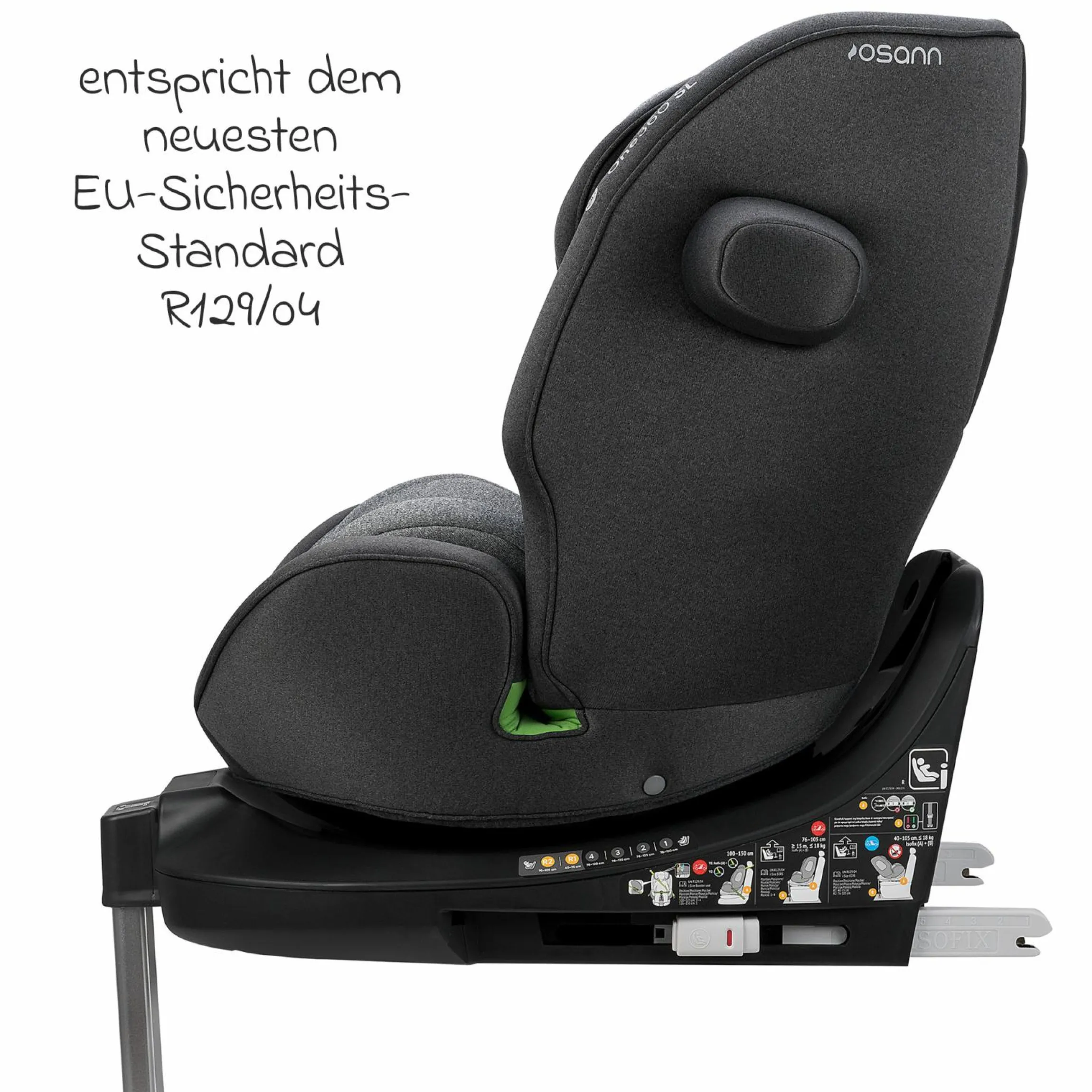 Reboarder-Kindersitz One 360 SL i-Size drehbar ab Geburt - 12 Jahre (40 cm - 150 cm) inkl. Isofix-Basis mit Stützfuß - Universe Grey
