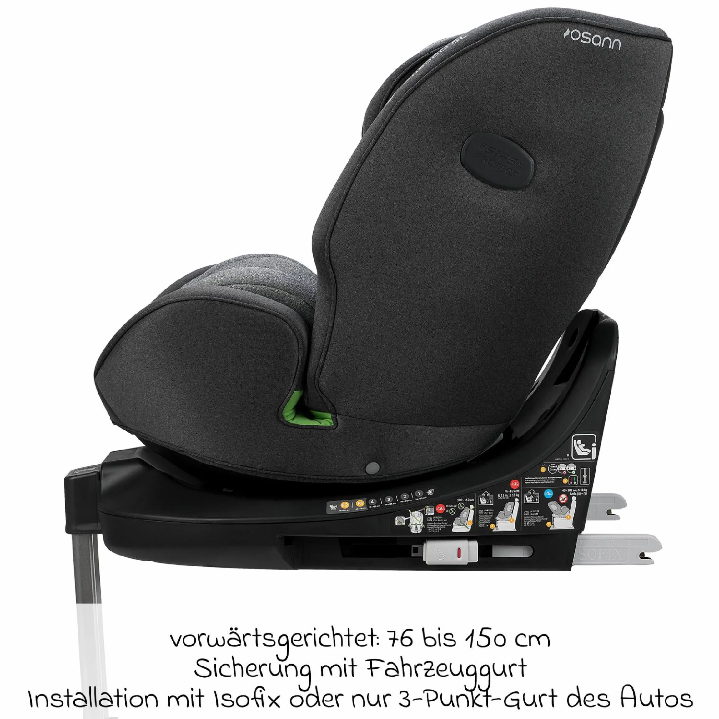 Reboarder-Kindersitz One 360 SL i-Size drehbar ab Geburt - 12 Jahre (40 cm - 150 cm) inkl. Isofix-Basis mit Stützfuß - Universe Grey