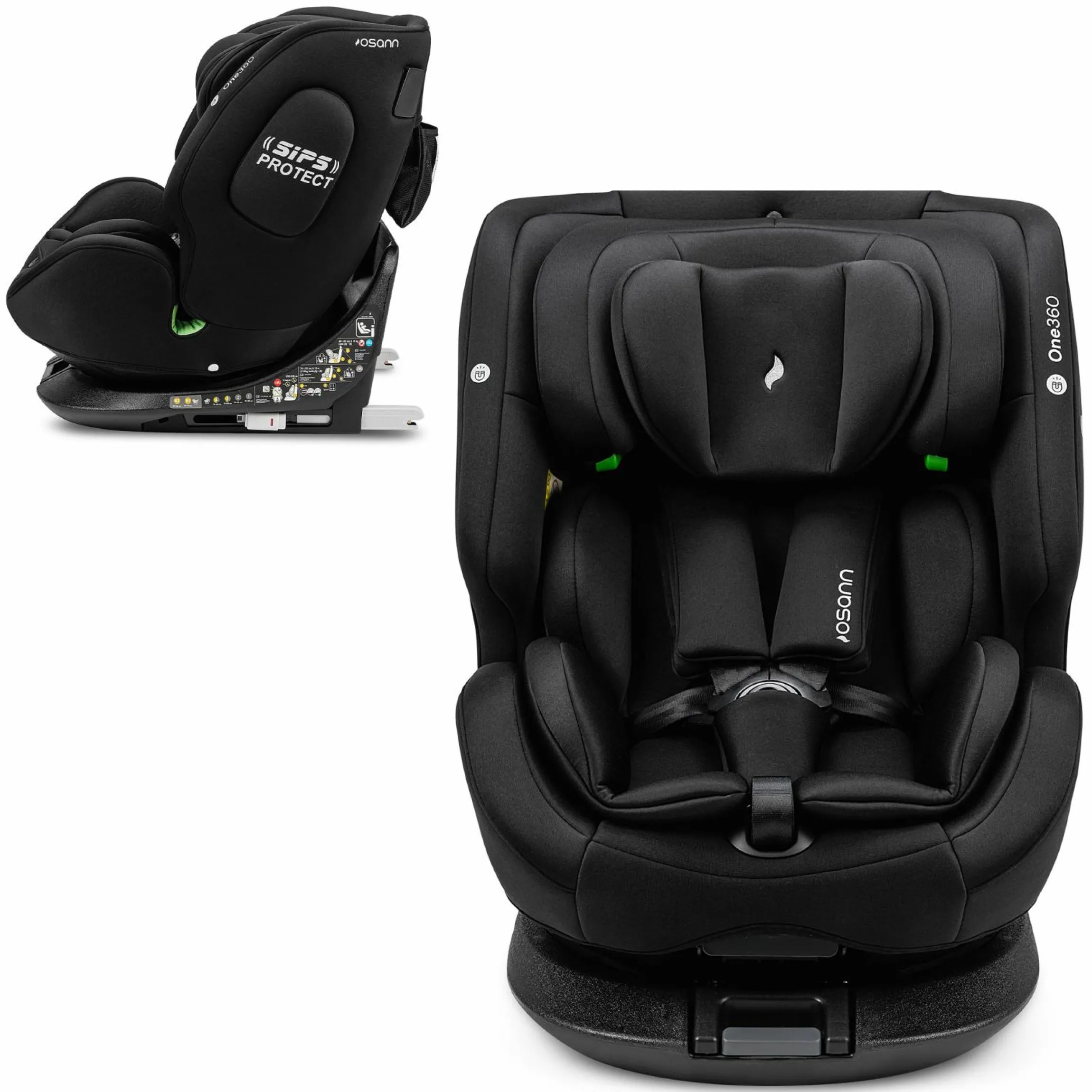 Reboarder-Kindersitz One360 i-Size ab Geburt - 12 Jahre (40 cm - 150 cm) 360° drehbar mit Isofix-Basis & Top-Tether - All Black - Kollektion 2025