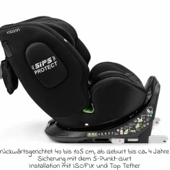 Reboarder-Kindersitz One360 i-Size ab Geburt - 12 Jahre (40 cm - 150 cm) 360° drehbar mit Isofix-Basis & Top-Tether - All Black - Kollektion 2025