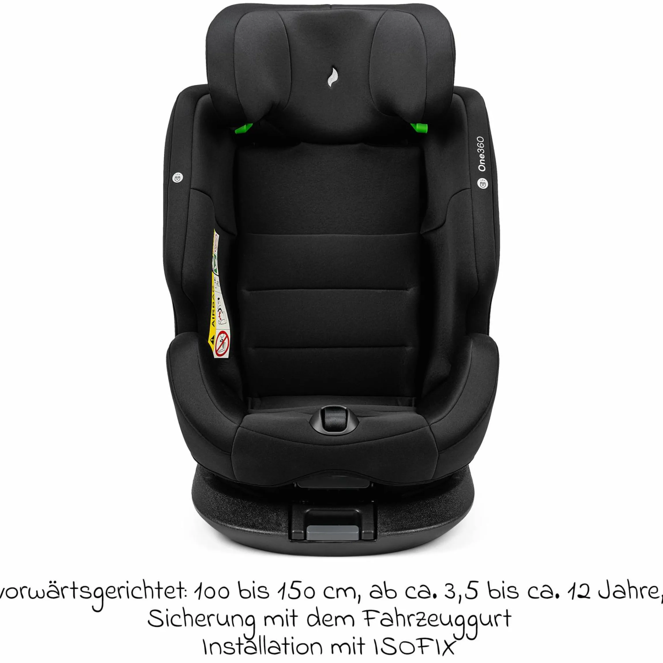 Reboarder-Kindersitz One360 i-Size ab Geburt - 12 Jahre (40 cm - 150 cm) 360° drehbar mit Isofix-Basis & Top-Tether - All Black - Kollektion 2025