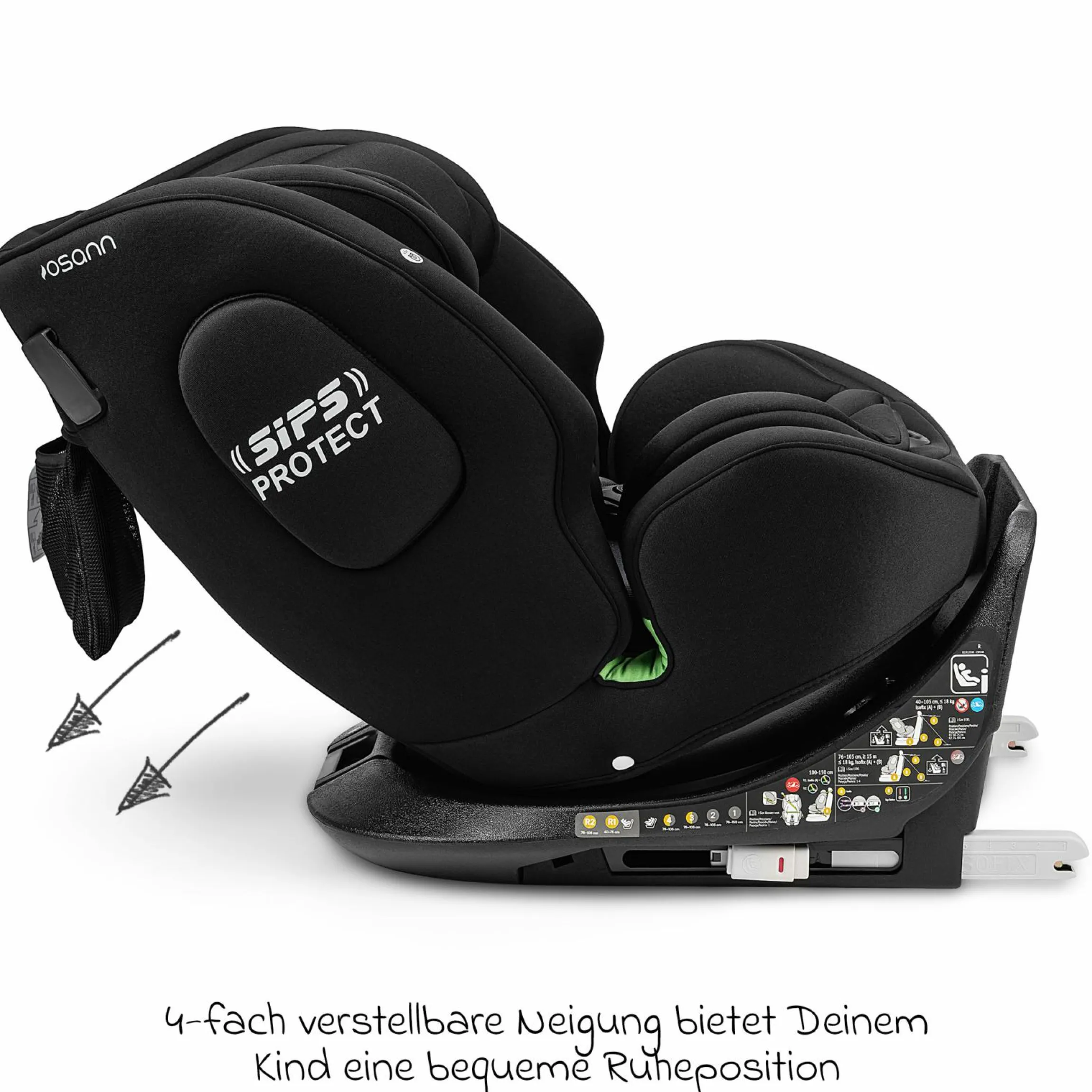 Reboarder-Kindersitz One360 i-Size ab Geburt - 12 Jahre (40 cm - 150 cm) 360° drehbar mit Isofix-Basis & Top-Tether - All Black - Kollektion 2025